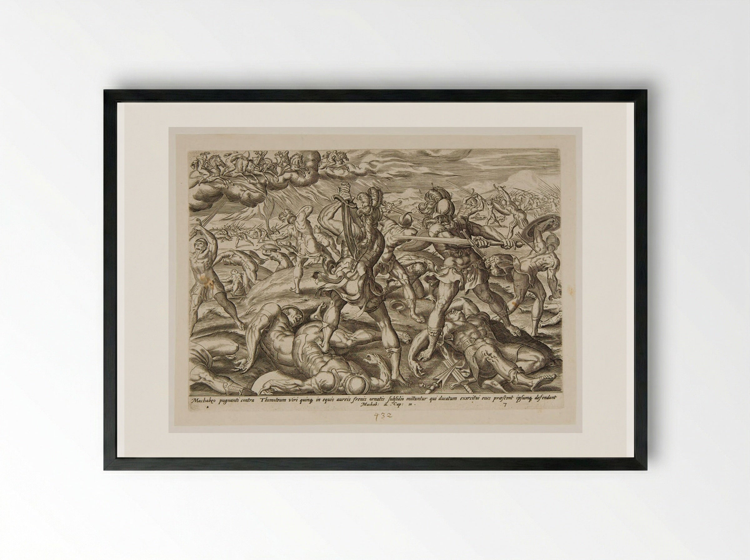 The Five Heavenly Warriors in the War against Timotheus - Johannes Wierix - Framed Print Black