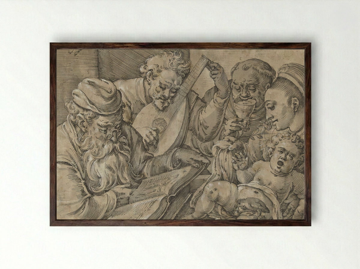 The Five Senses and the Five Ages of Man - Anton Möller - Framed Print Dark Wood