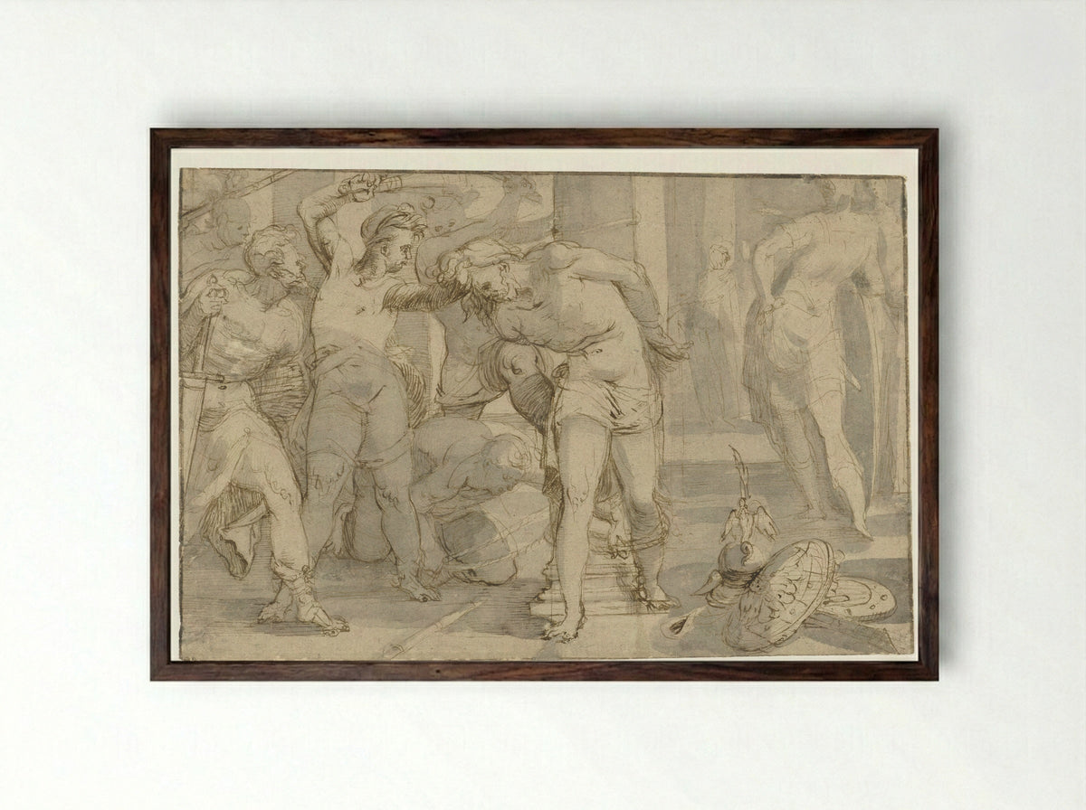The Flagellation of Christ - Meester van de Egmont-Albums - Framed Print Dark Wood