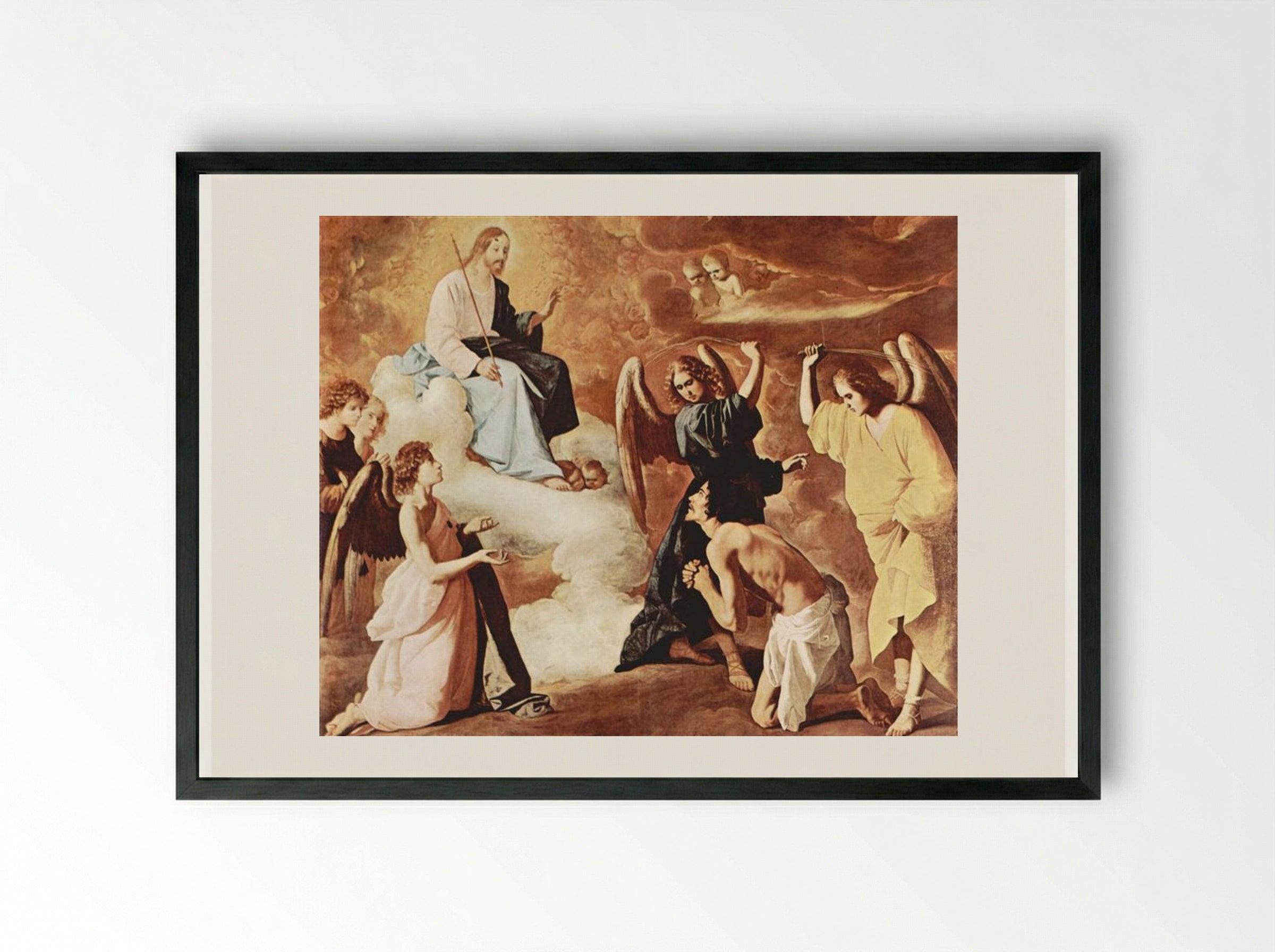 The Flagellation of St. Jerome by the Angels - Francisco de Zurbarán - Framed Print Black
