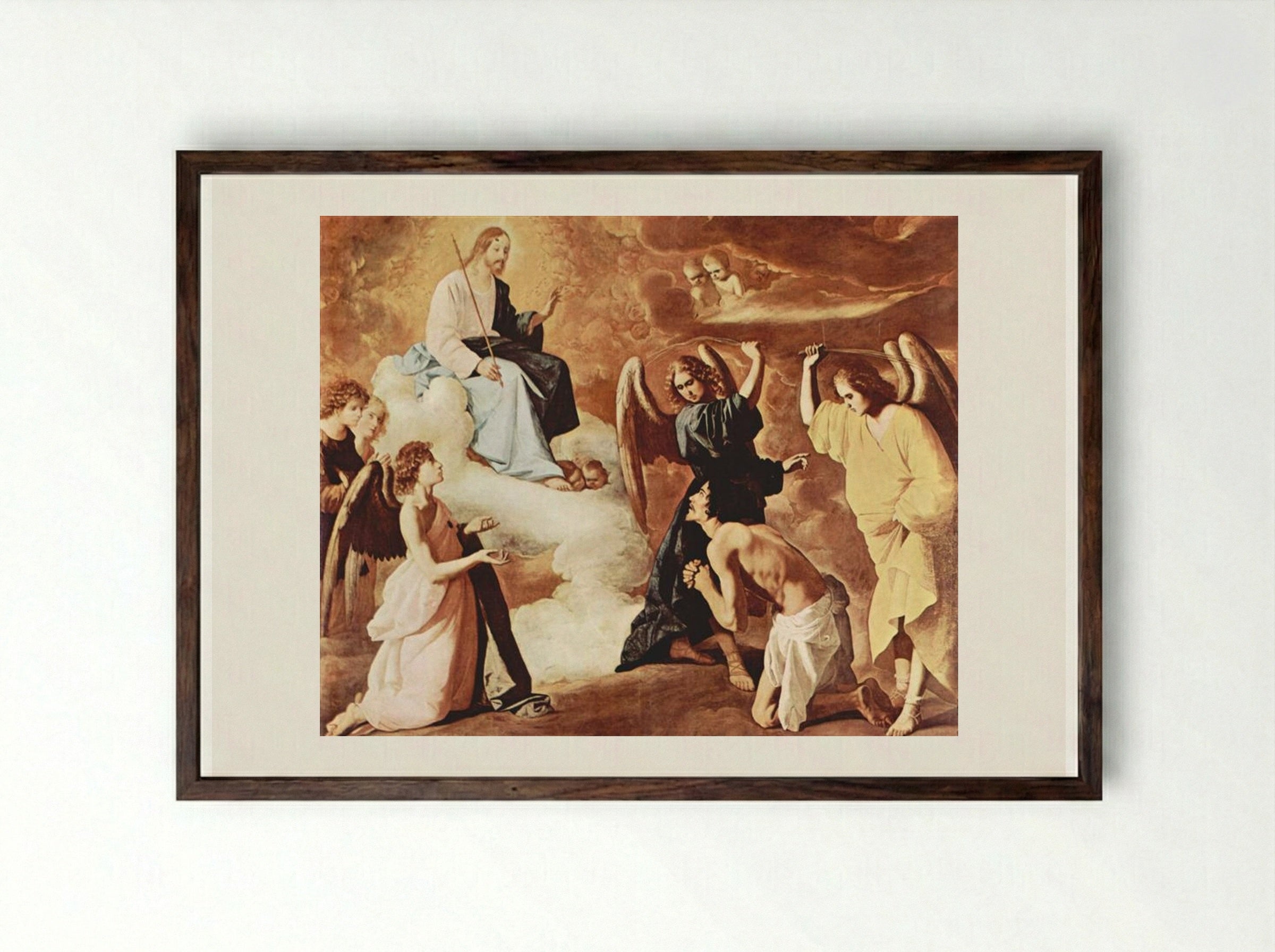The Flagellation of St. Jerome by the Angels - Francisco de Zurbarán - Framed Print Dark Wood