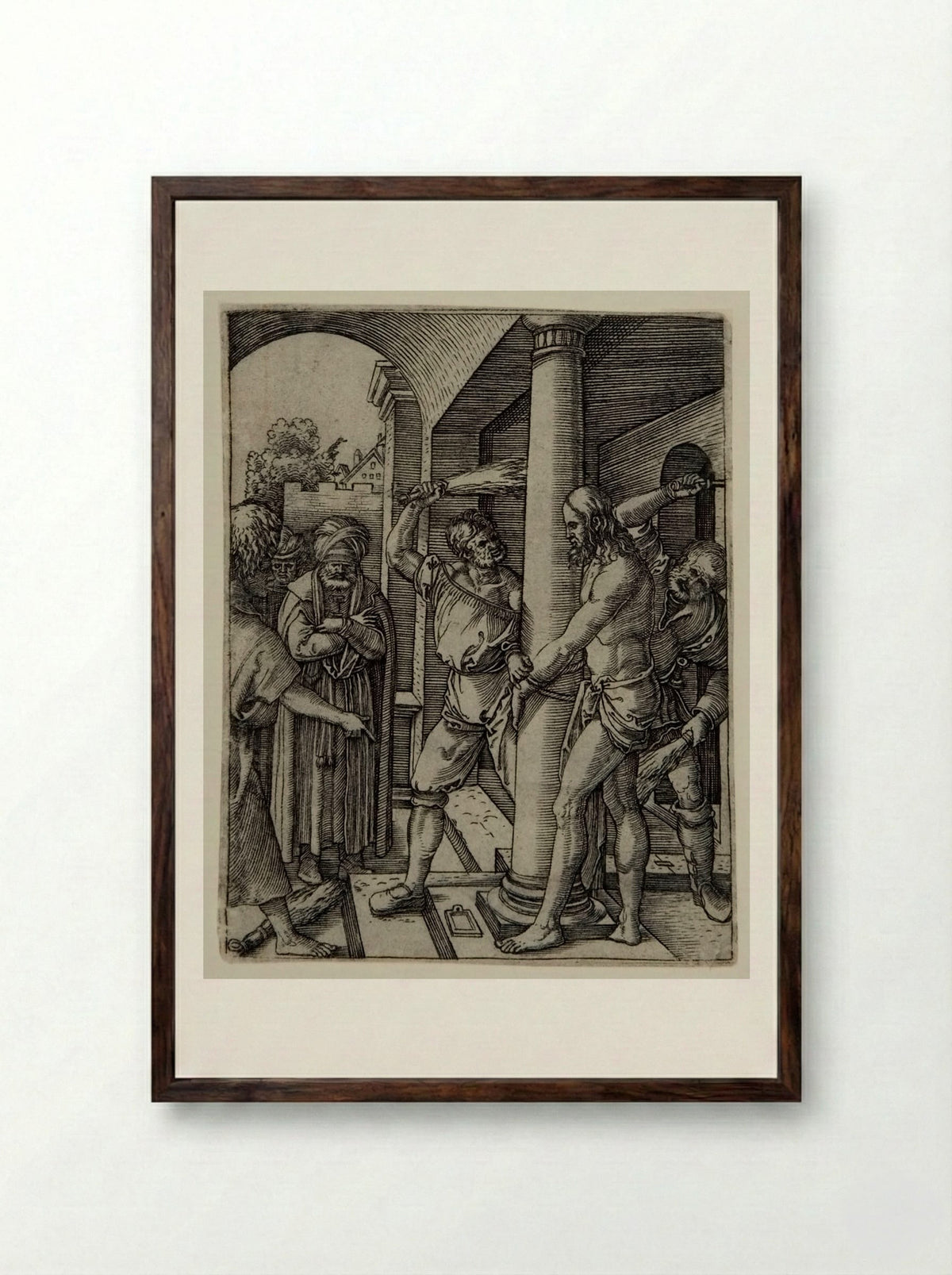 The Flagellation - Marcantonio Raimondi - Framed Print Dark Wood