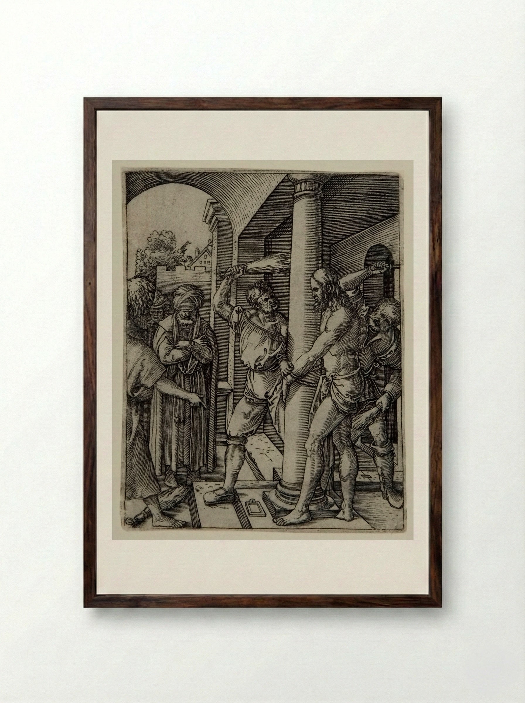 The Flagellation - Marcantonio Raimondi - Framed Print Dark Wood