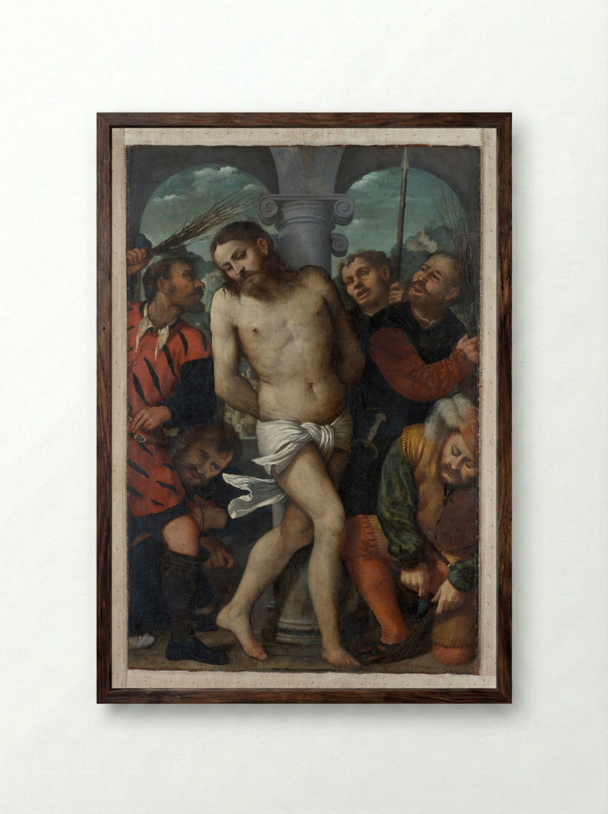 The Flagellation - Girolamo Romanino - Framed Print Dark Wood