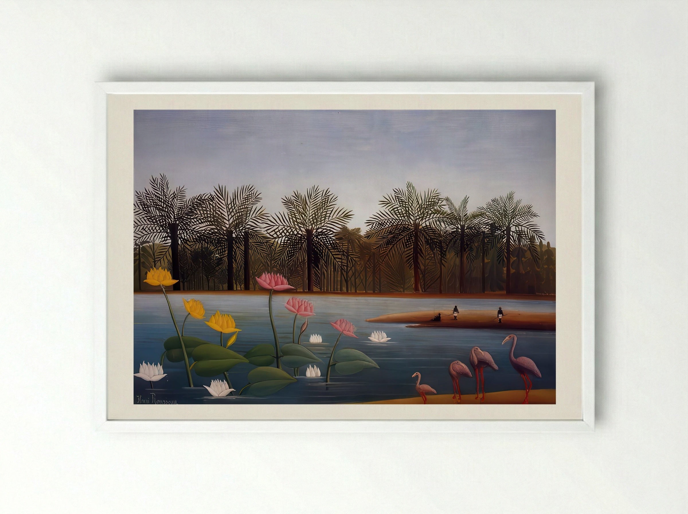 The Flamingoes by Henri Rousseau – Naïve Art Tropical Bird Print - Framed Print White