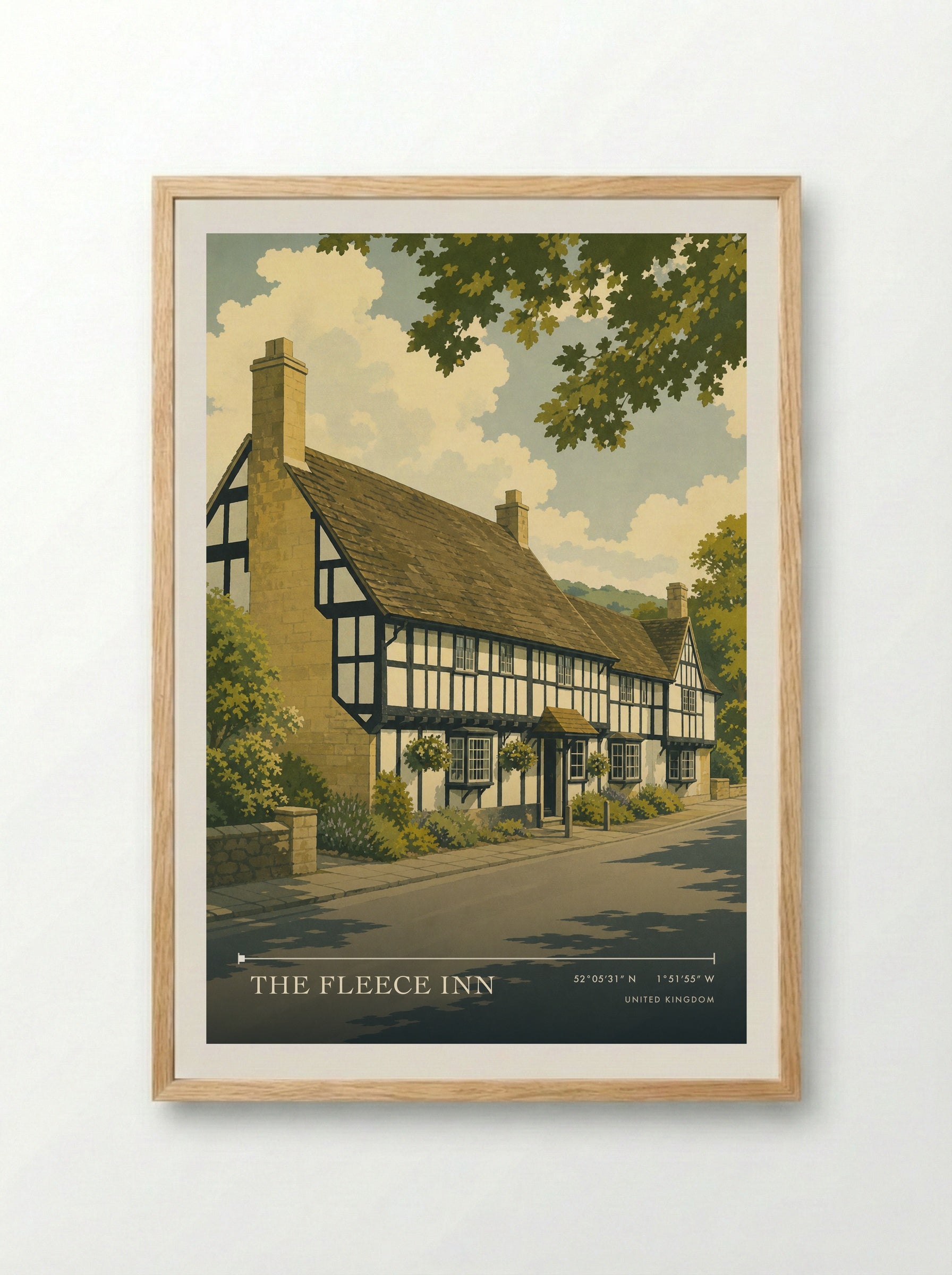 The Fleece Inn United Kingdom Travel Poster - Framed Print Wood