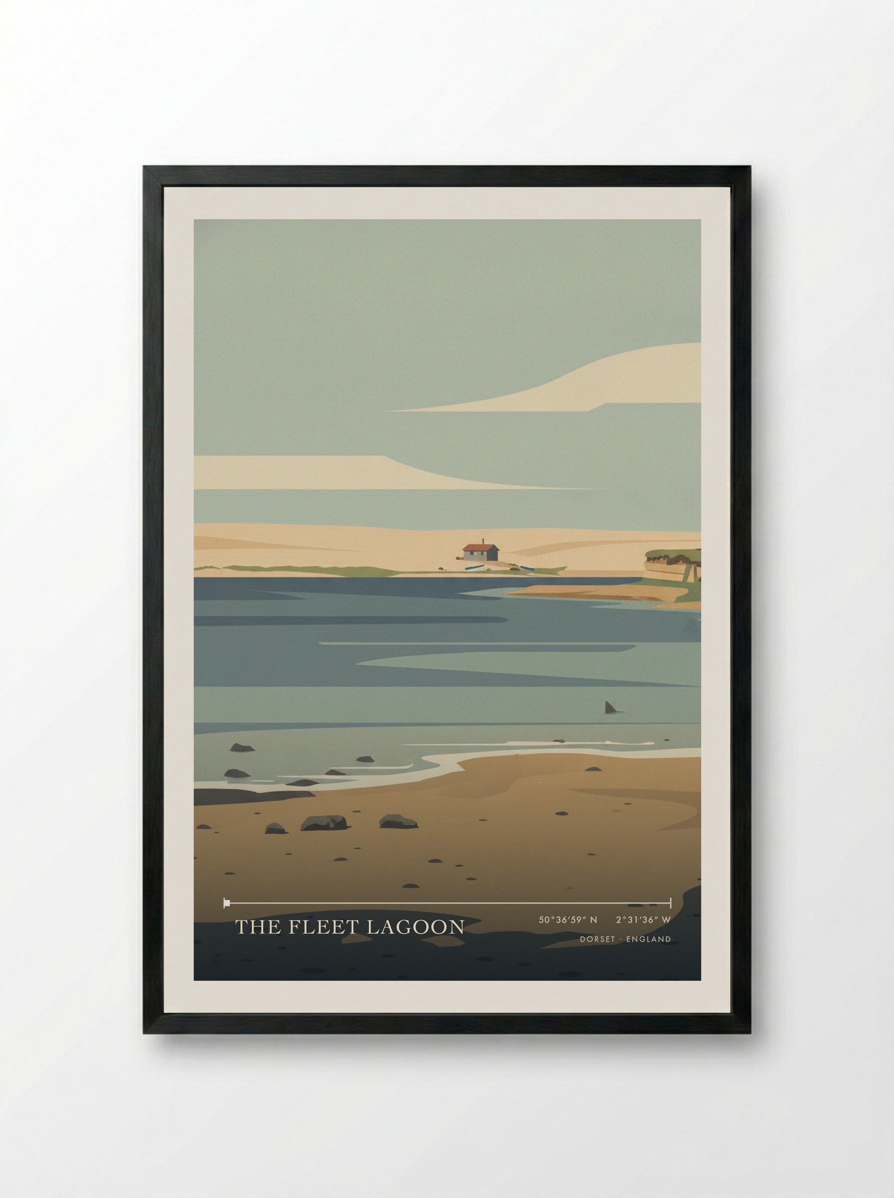 The Fleet Lagoon Dorset England Travel Poster - Framed Print Black