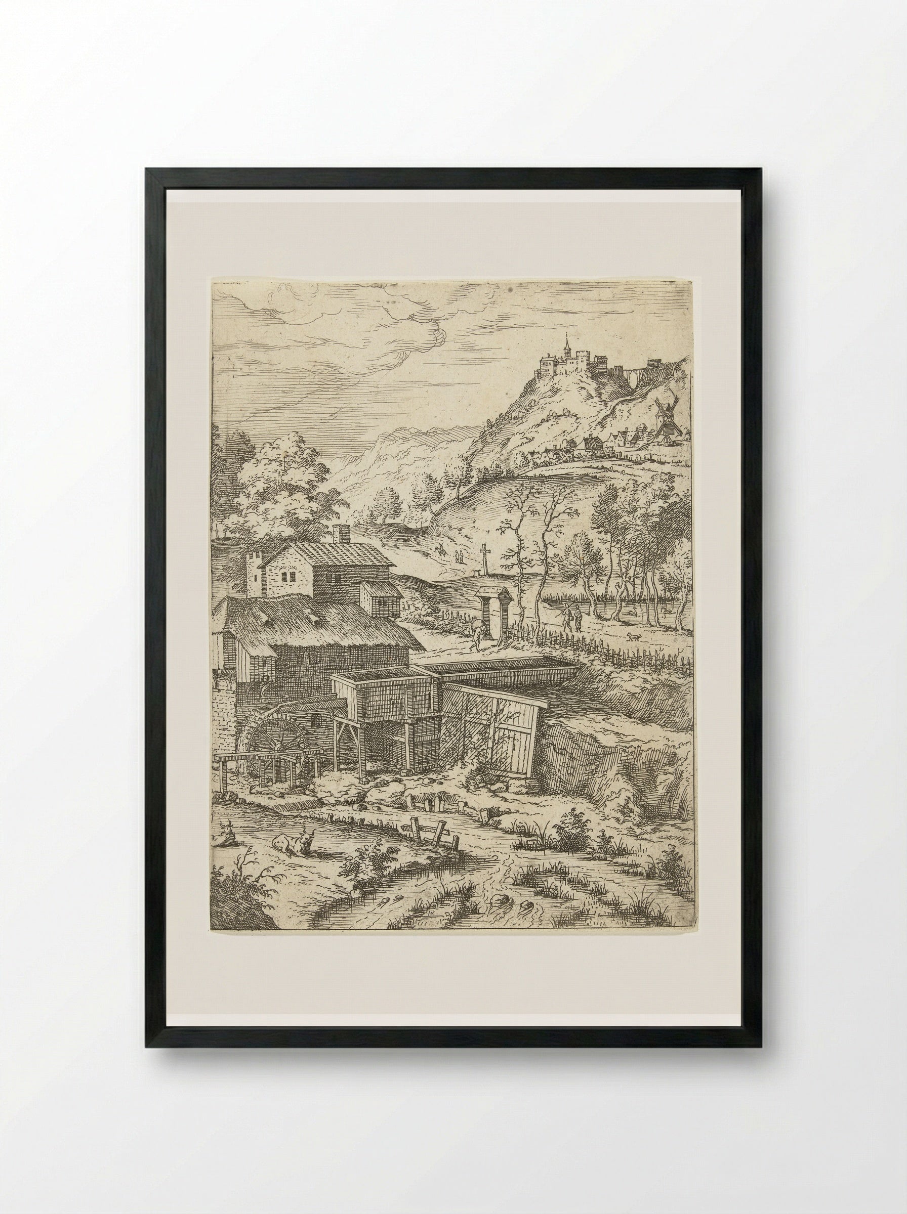 The Flight into Egypt - Hieronymus Cock - Framed Print Black
