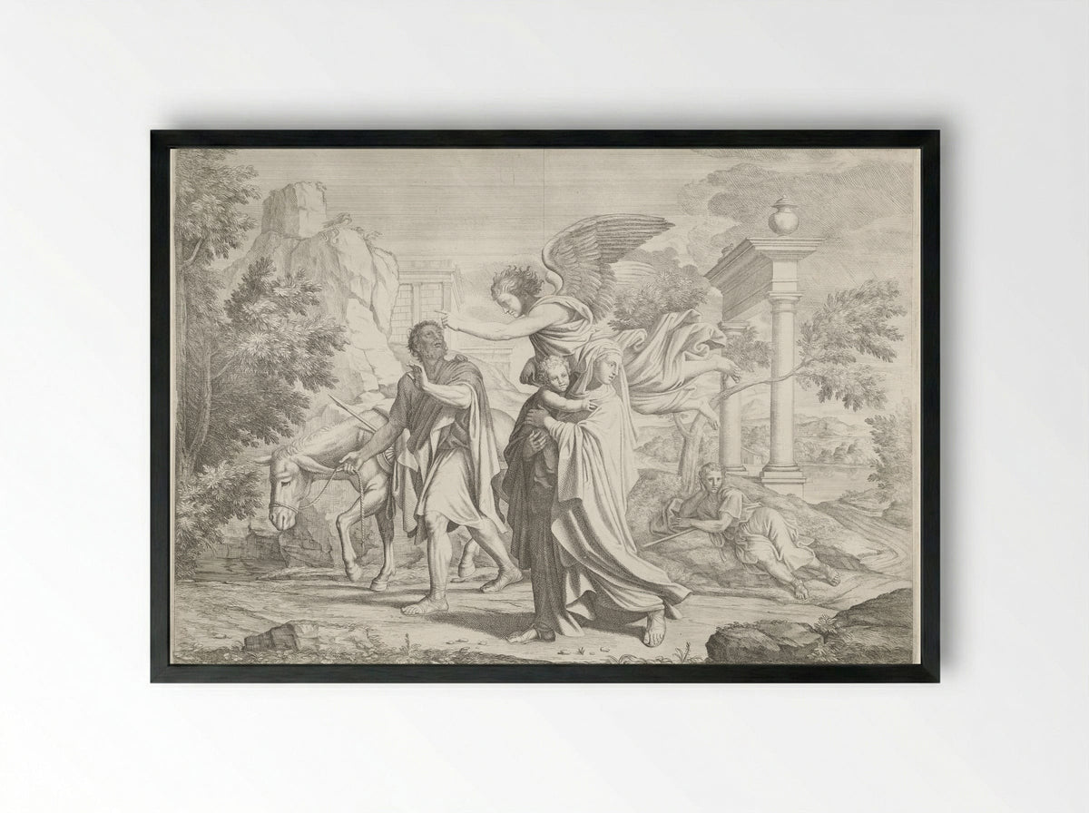 The Flight into Egypt - Pietro del Po - Framed Print Black