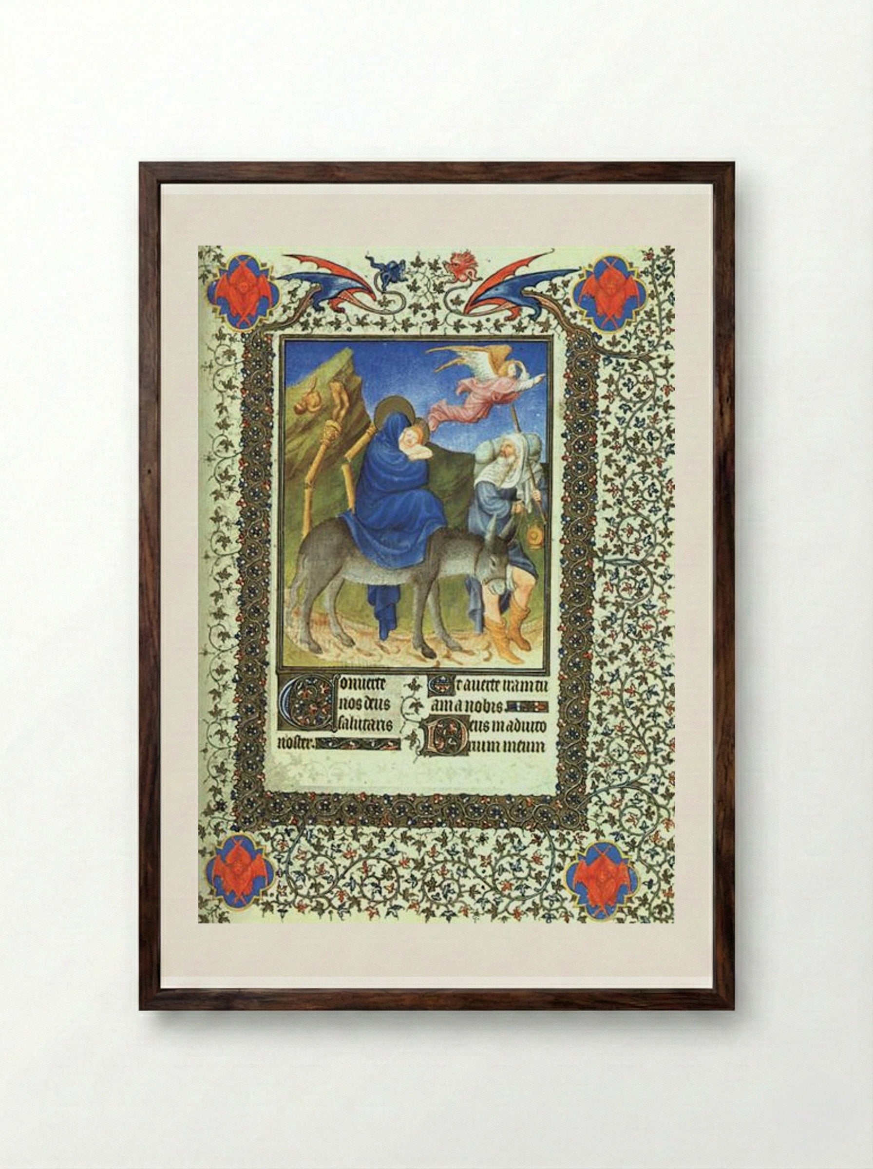 The Flight into Egypt - Limbourg brothers - Framed Print Dark Wood