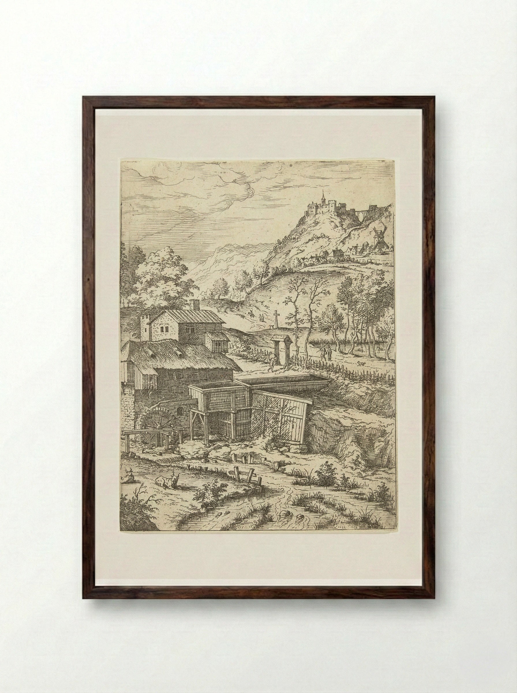 The Flight into Egypt - Hieronymus Cock - Framed Print Dark Wood