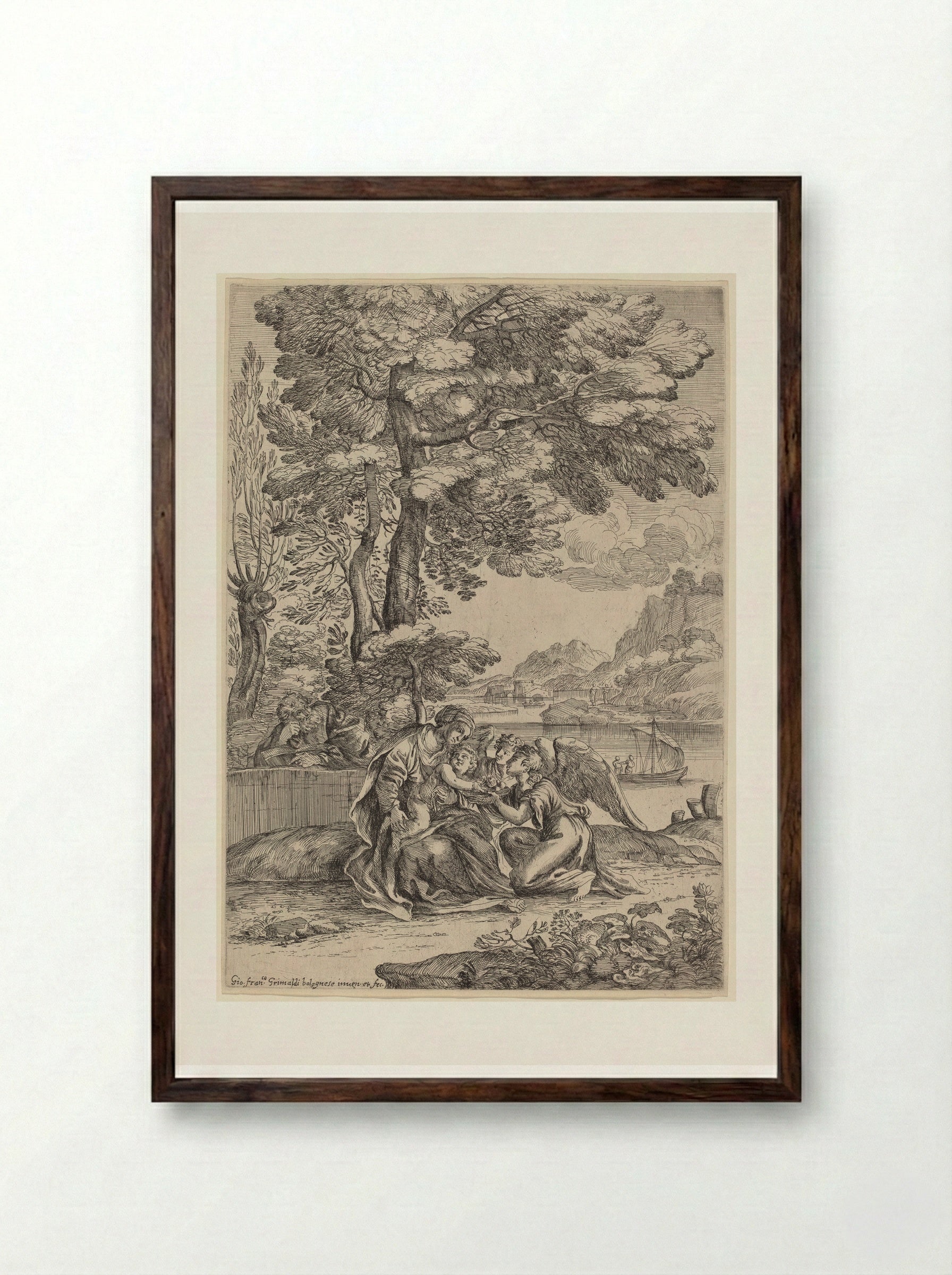 The Flight into Egypt - Giovanni Francesco Grimaldi - Framed Print Dark Wood