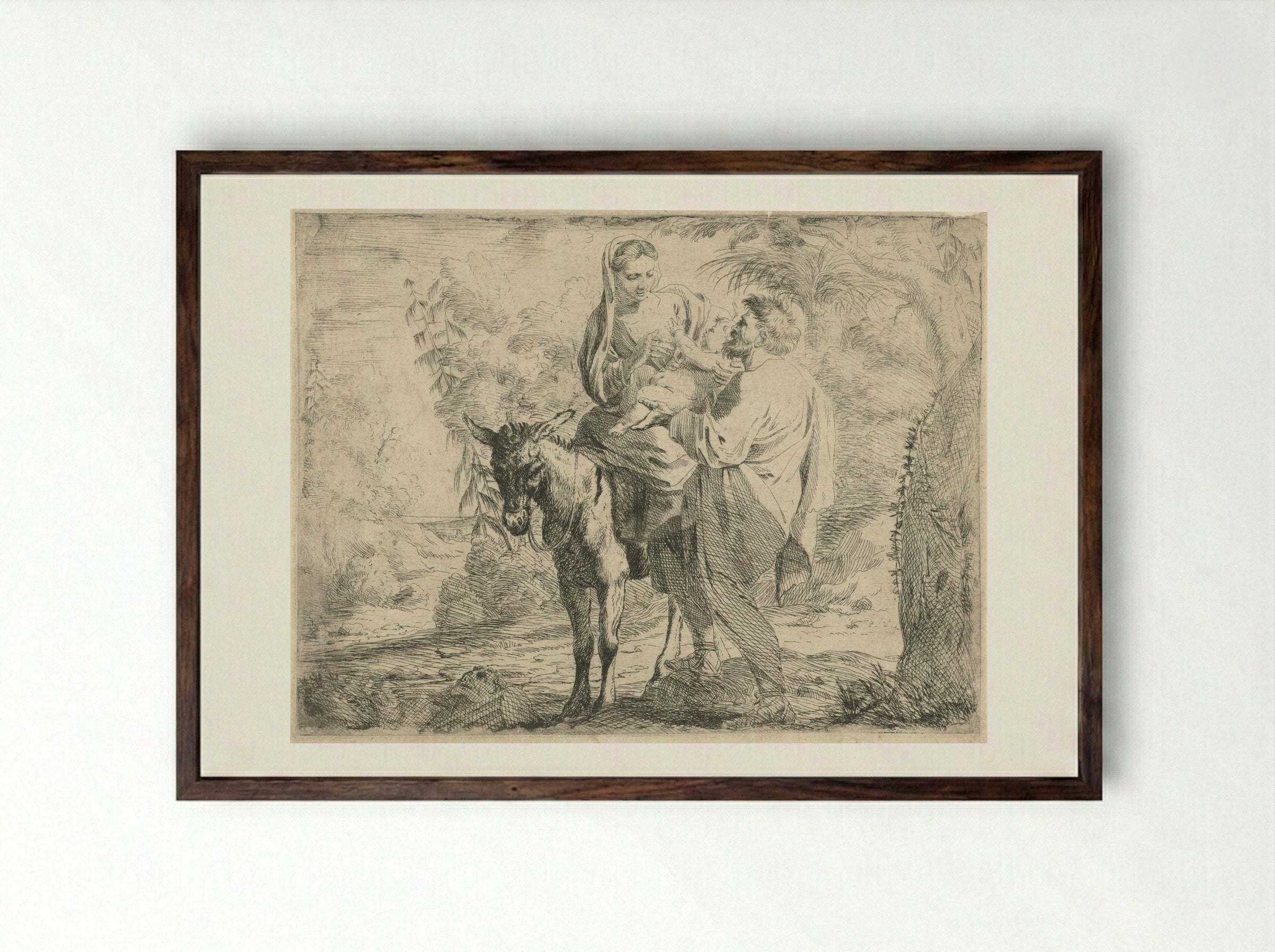The Flight into Egypt - Jan Miel - Framed Print Dark Wood