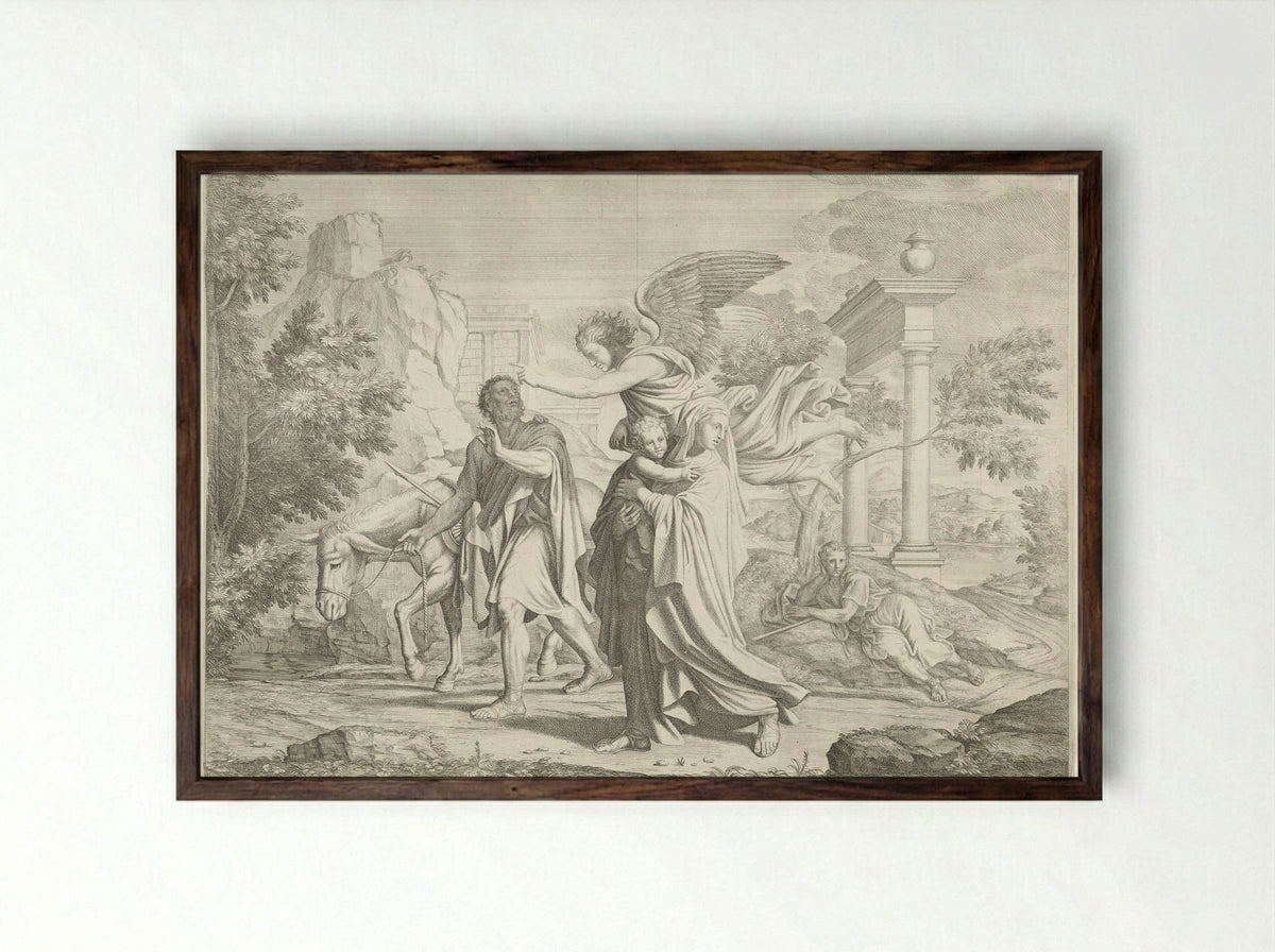 The Flight into Egypt - Pietro del Po - Framed Print Dark Wood