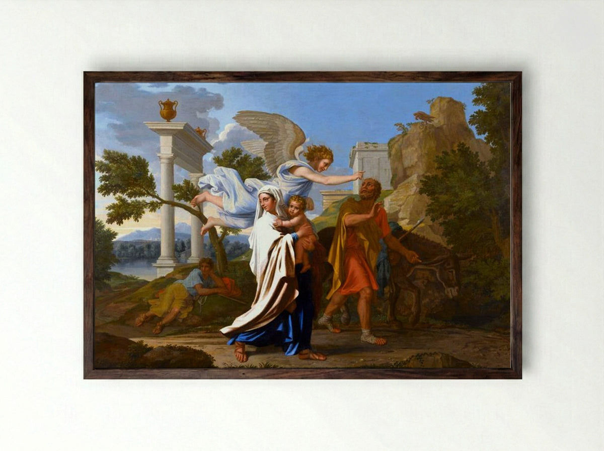 The Flight into Egypt - Nicolas Poussin - Framed Print Dark Wood