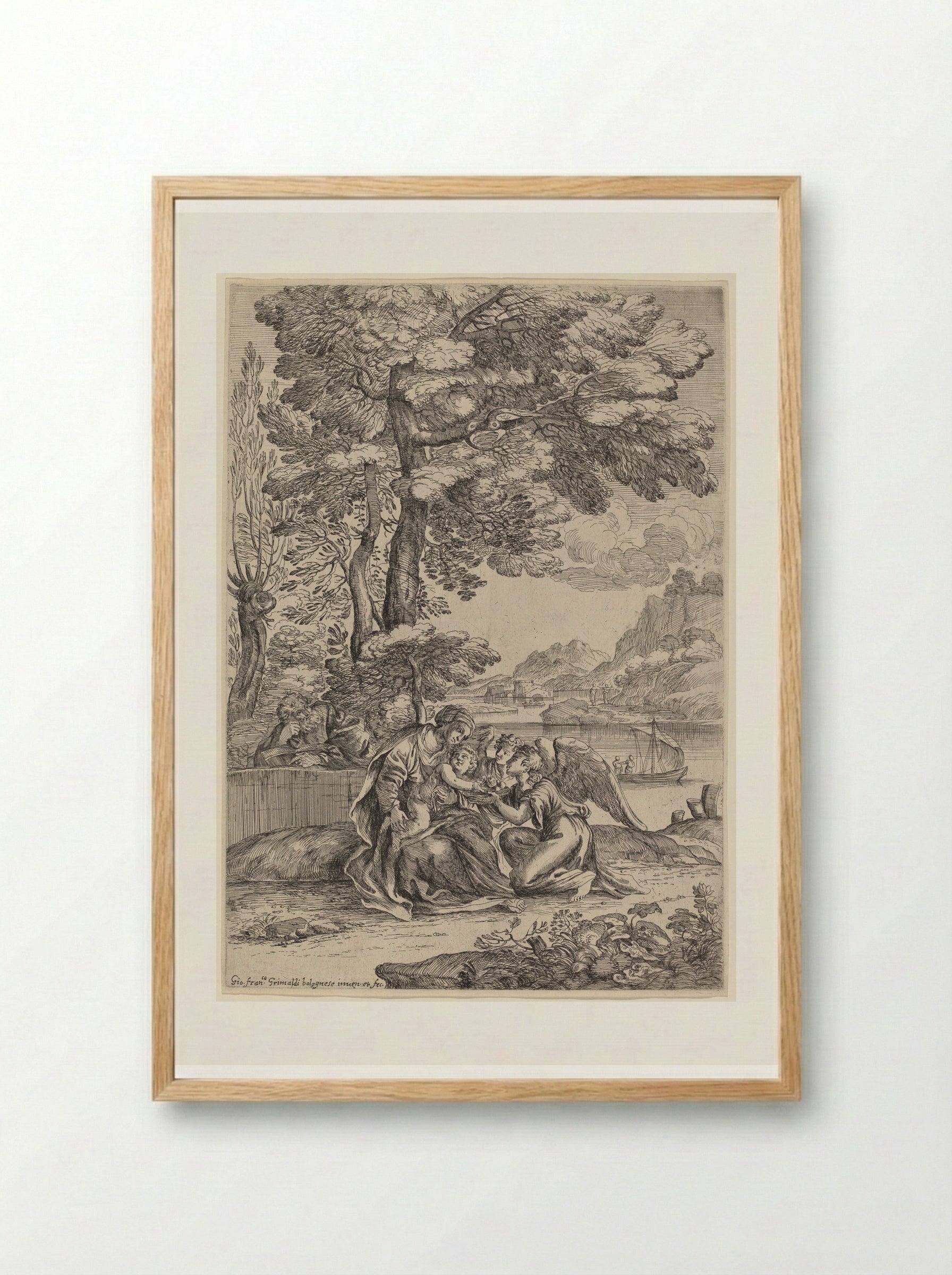 The Flight into Egypt - Giovanni Francesco Grimaldi - Framed Print Wood
