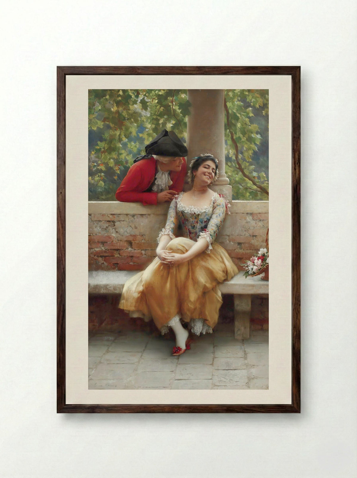 The Flirtation - Eugene de Blaas - Framed Print Dark Wood