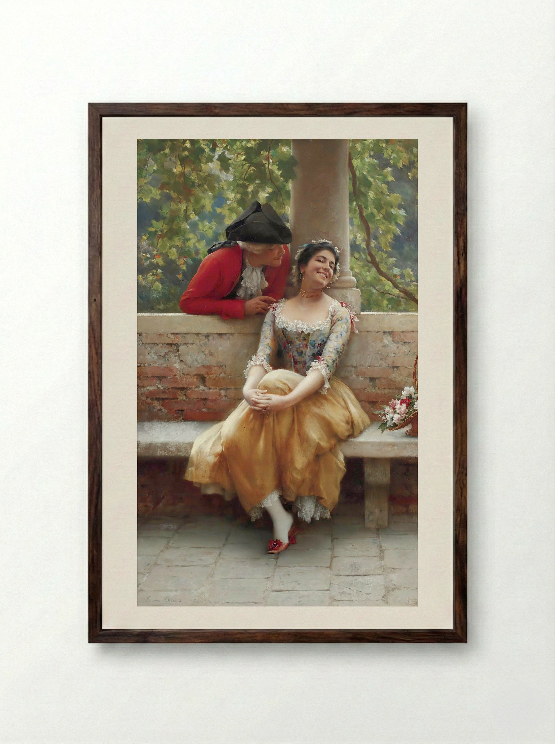 The Flirtation - Eugene de Blaas - Framed Print Dark Wood