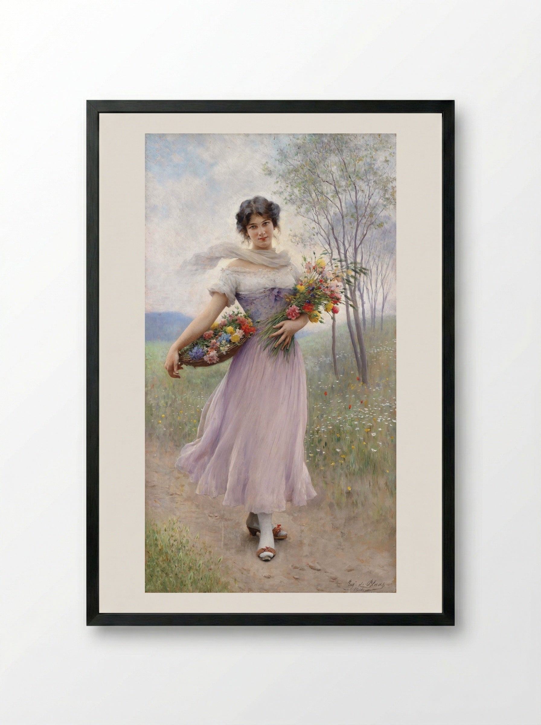 The Flower Girl - Eugene de Blaas - Framed Print Black