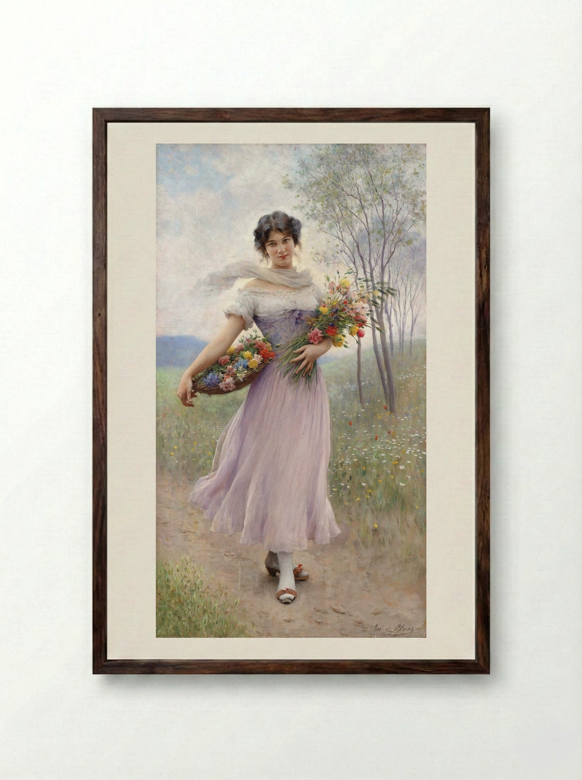 The Flower Girl - Eugene de Blaas - Framed Print Dark Wood