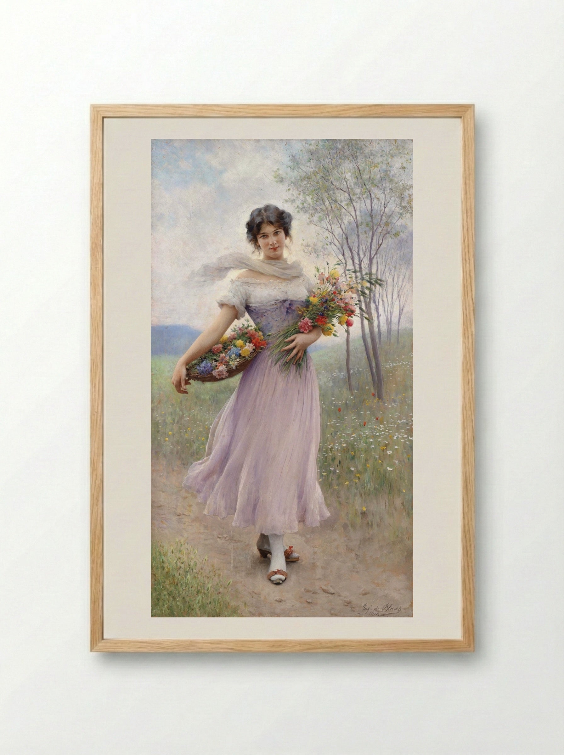 The Flower Girl - Eugene de Blaas - Framed Print Wood