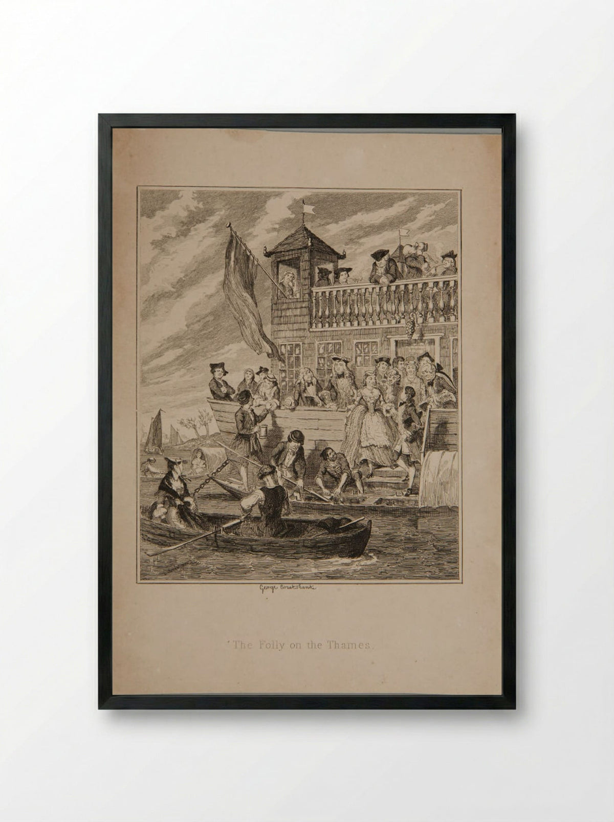 The Folly on the Thames - George Cruikshank - Framed Print Black