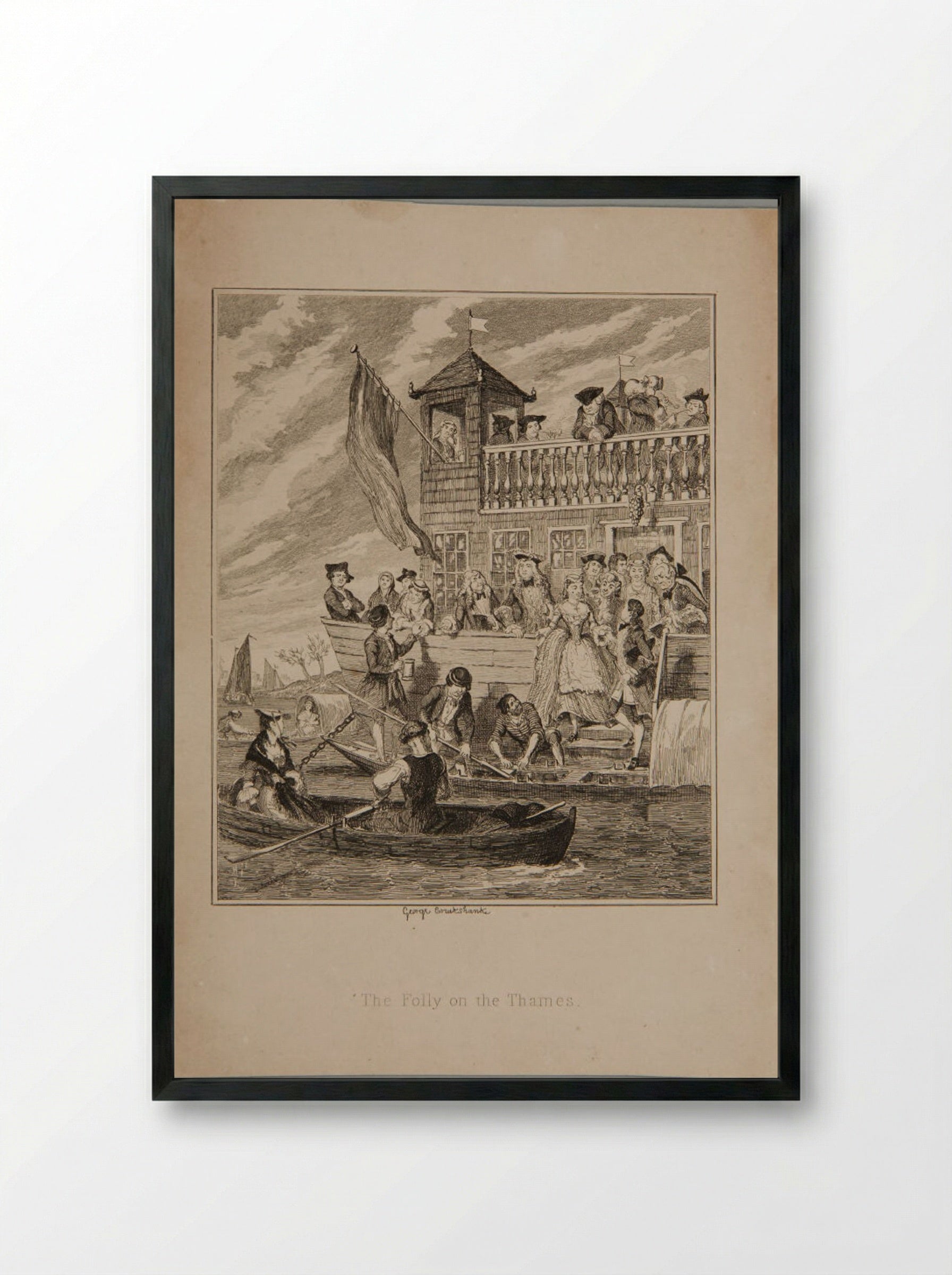The Folly on the Thames - George Cruikshank - Framed Print Black