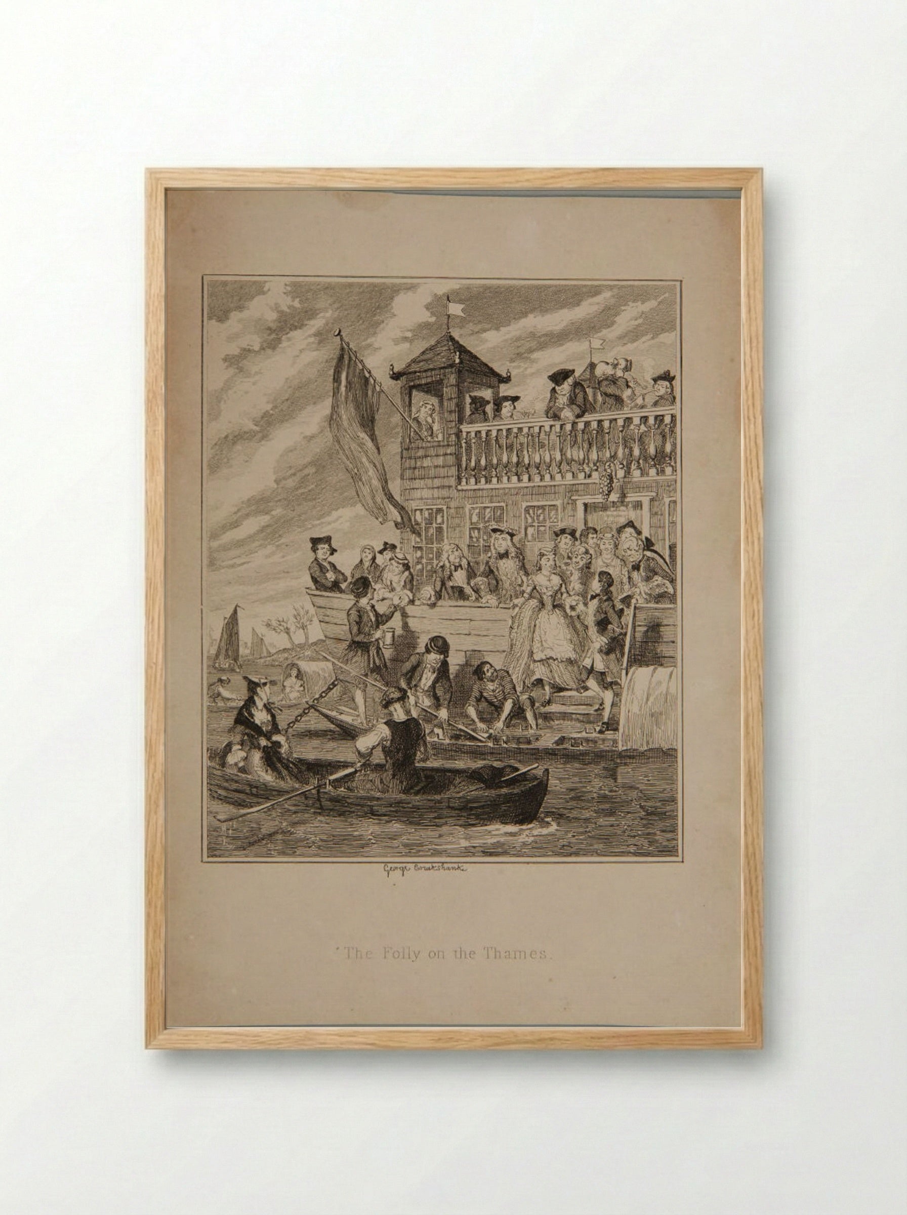 The Folly on the Thames - George Cruikshank - Framed Print Wood