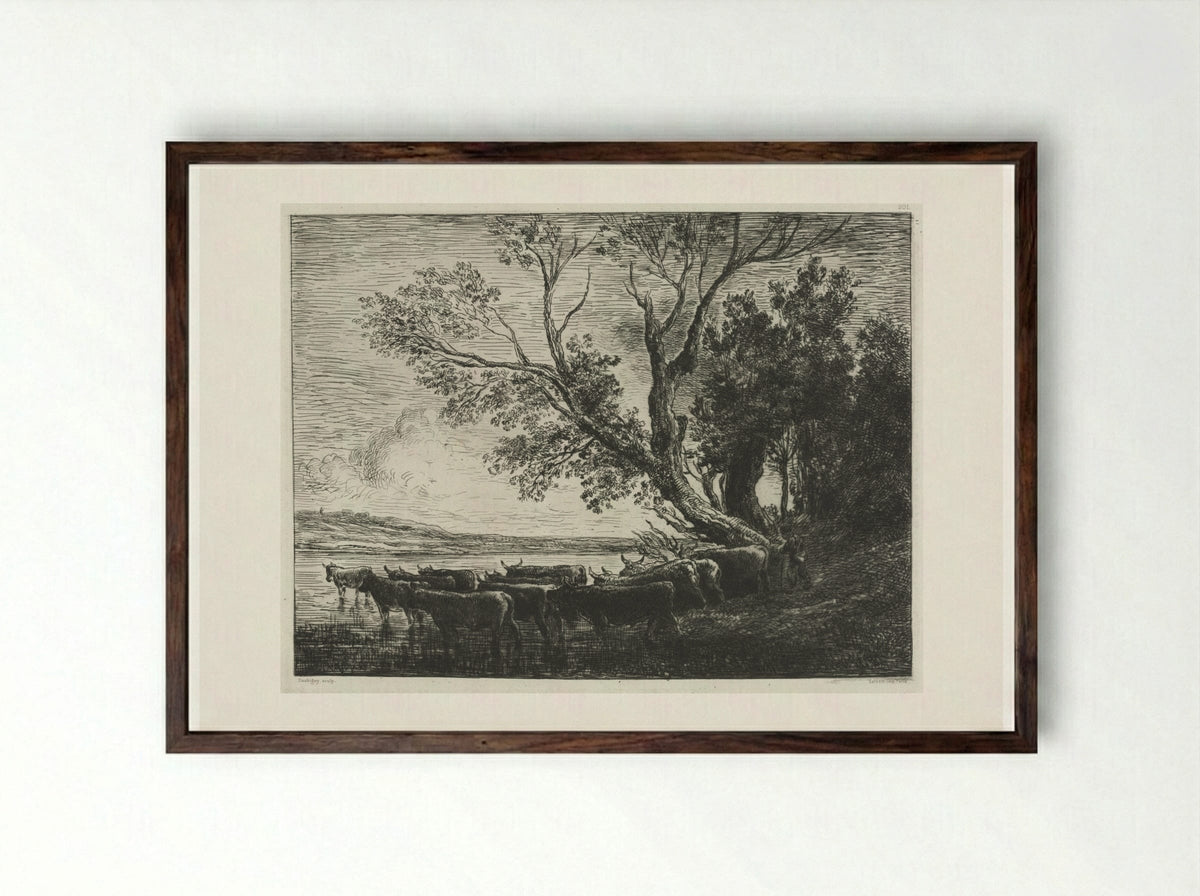 The Ford - Charles-François Daubigny - Framed Print Dark Wood