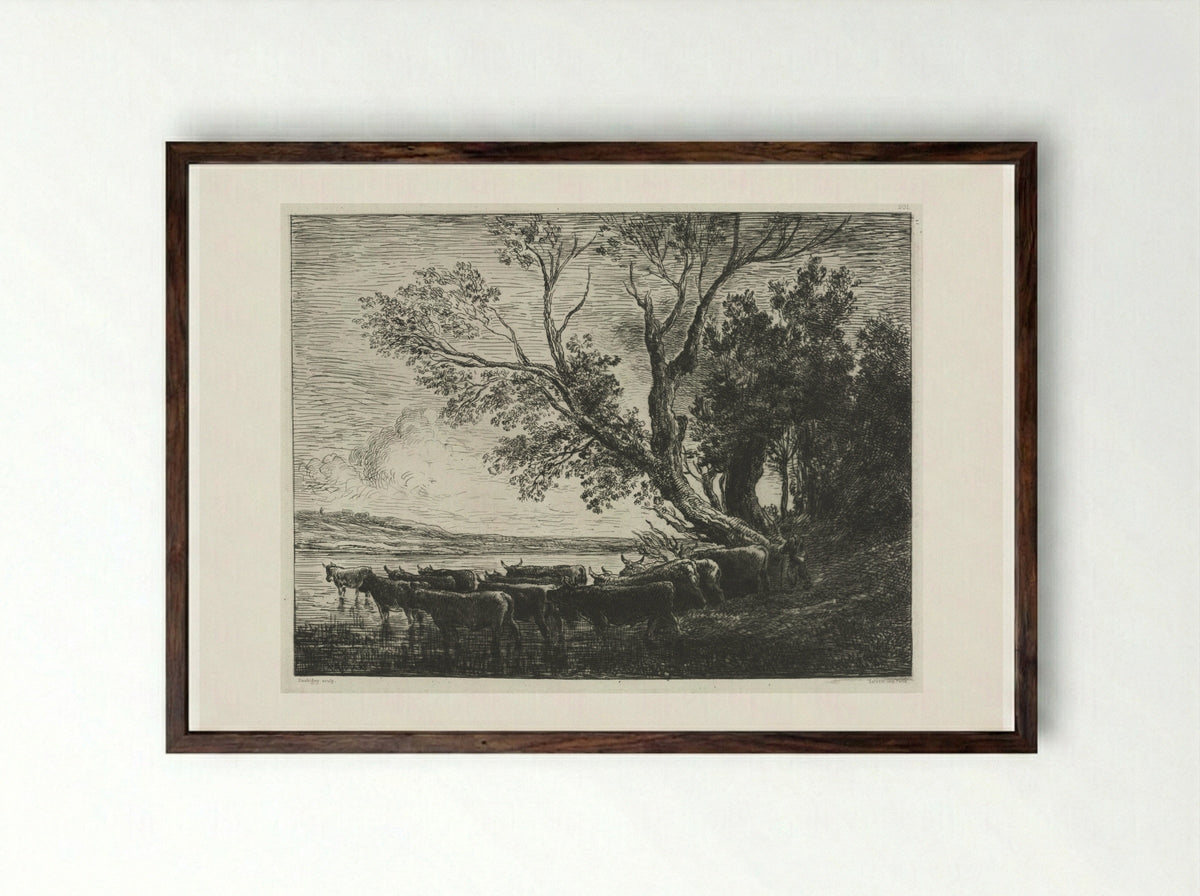 The Ford - Charles-François Daubigny - Framed Print Dark Wood