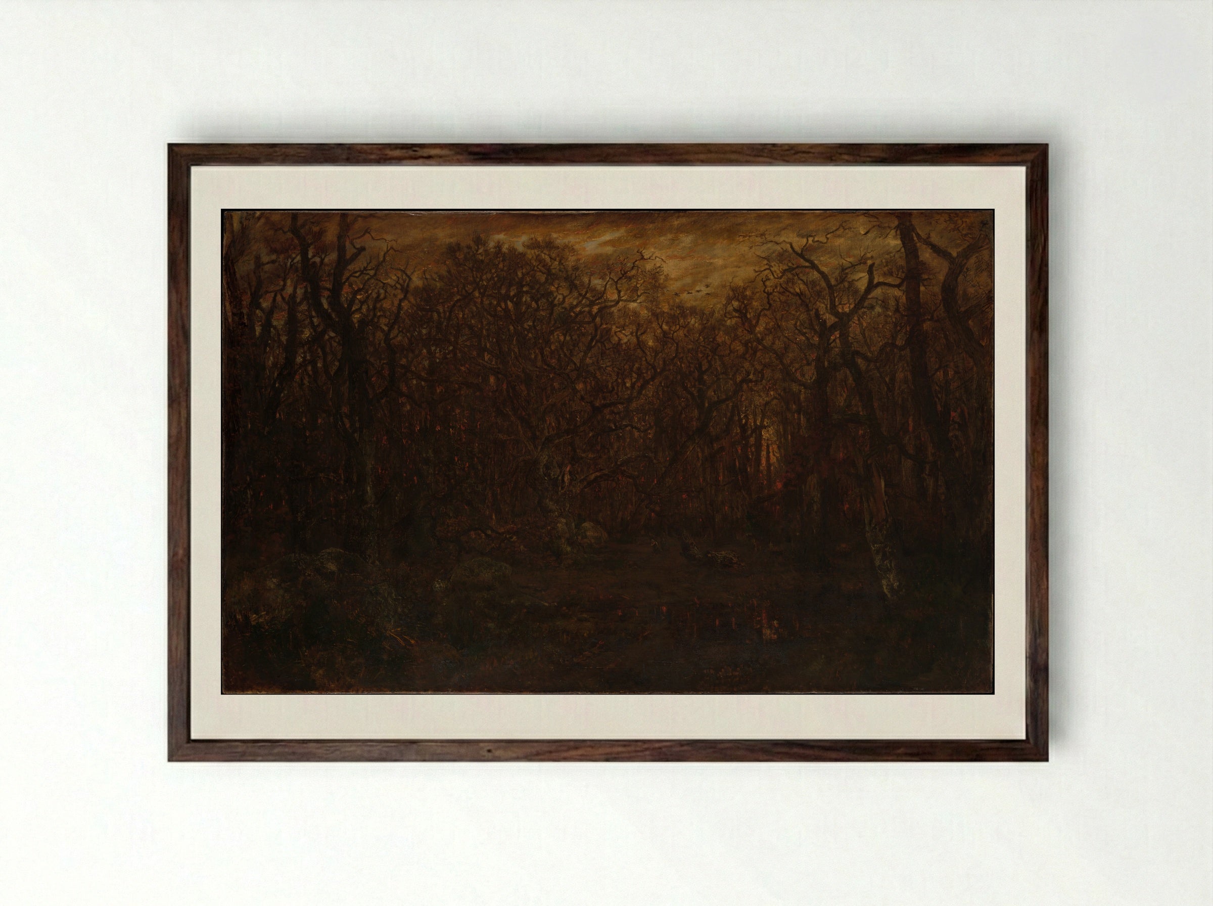 The Forest in Winter at Sunset - Théodore Rousseau - Framed Print Dark Wood