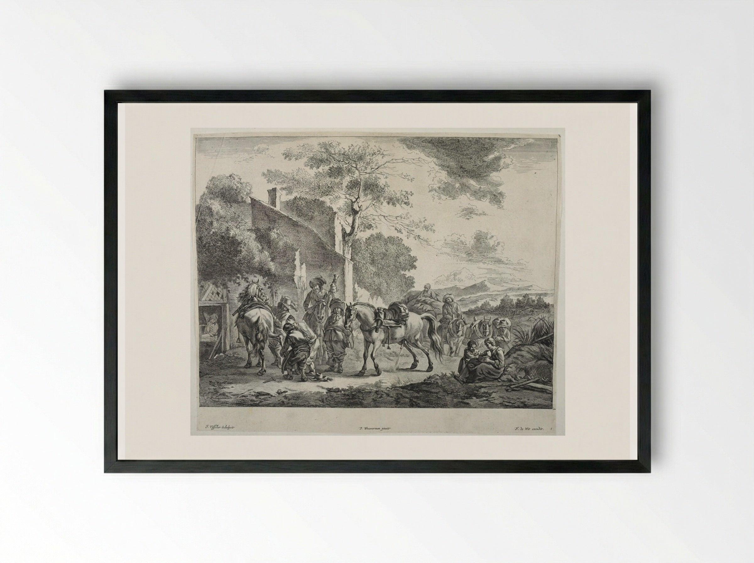 The Forge in the Countryside - Johannes Visscher - Framed Print Black