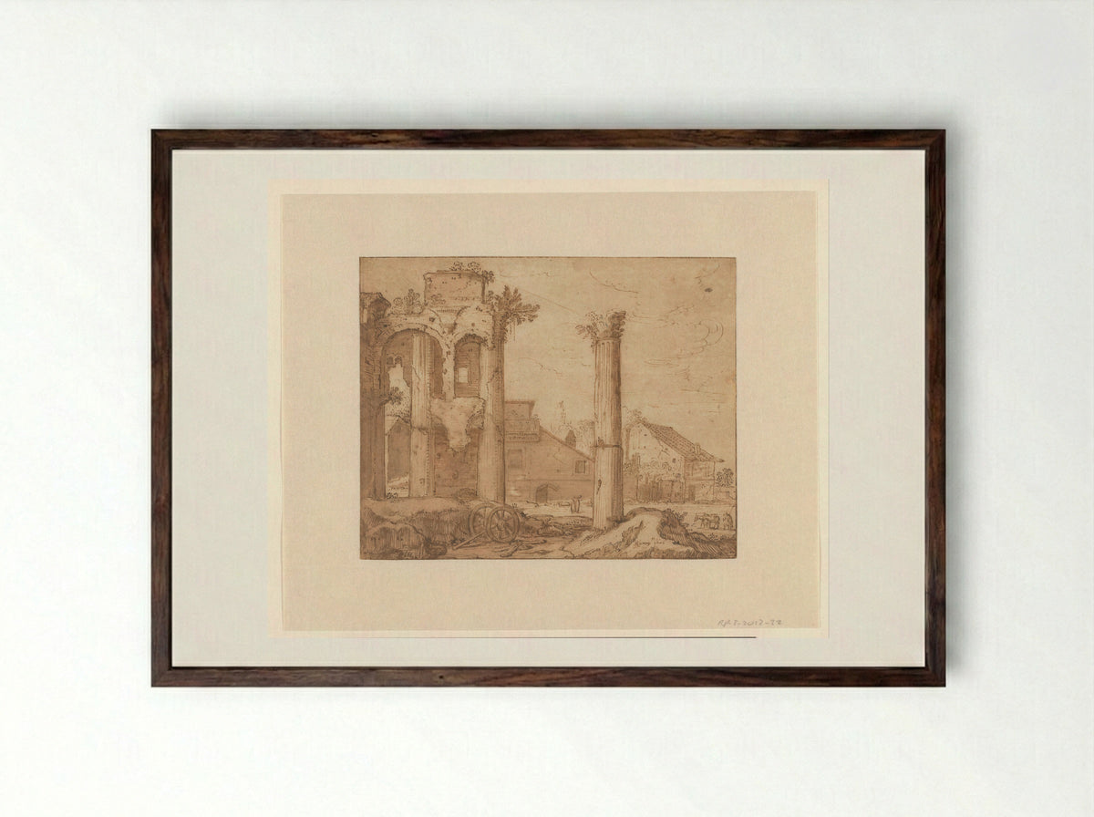The Forum of Nerva in Rome, Seen from the Temple of Minerva - Pieter Lastman - Framed Print Dark Wood