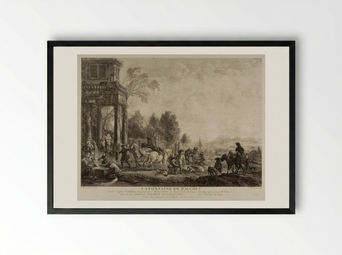 The Fountain of Bacchus - Jean Moyreau - Framed Print Black