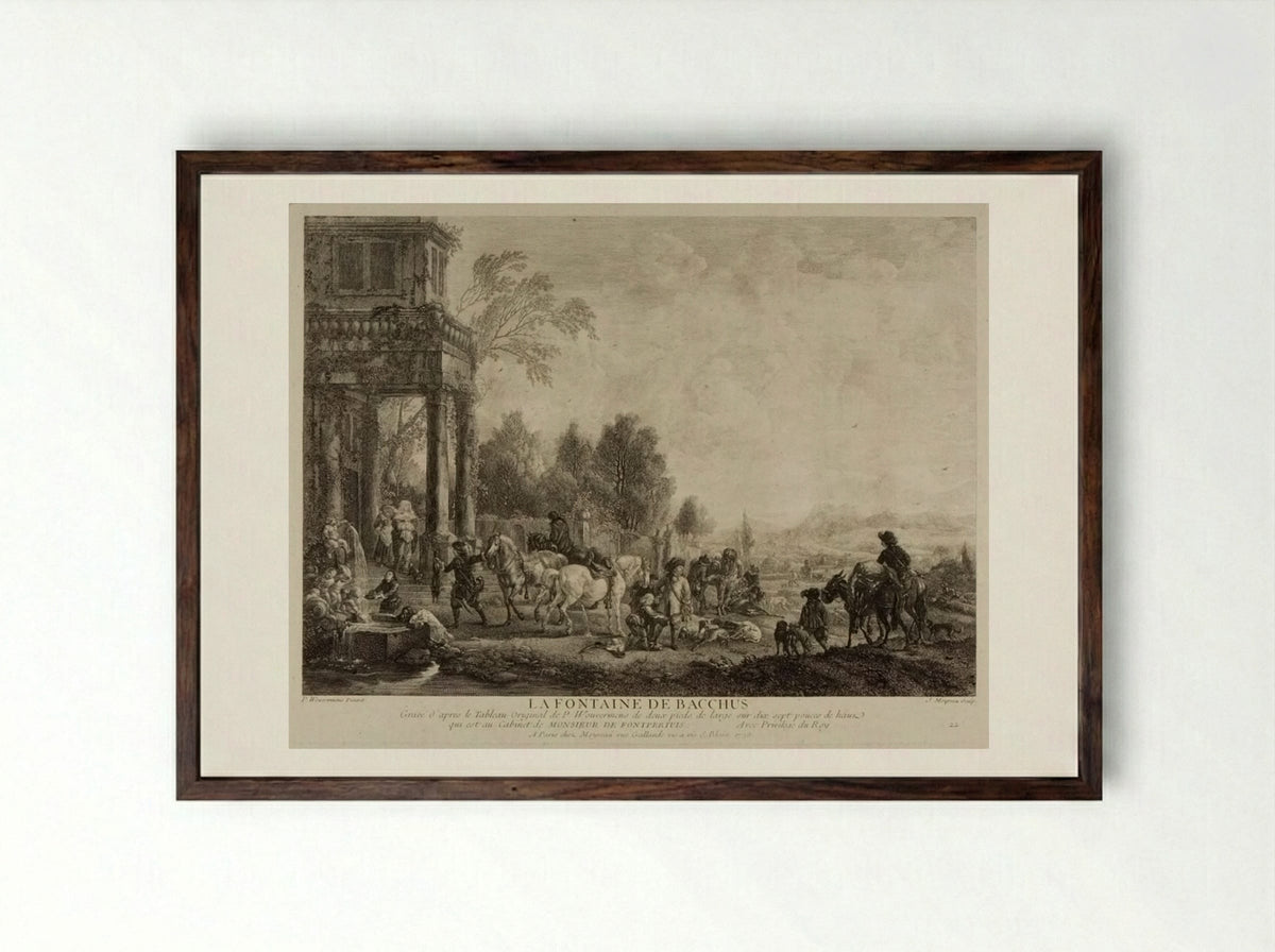 The Fountain of Bacchus - Jean Moyreau - Framed Print Dark Wood