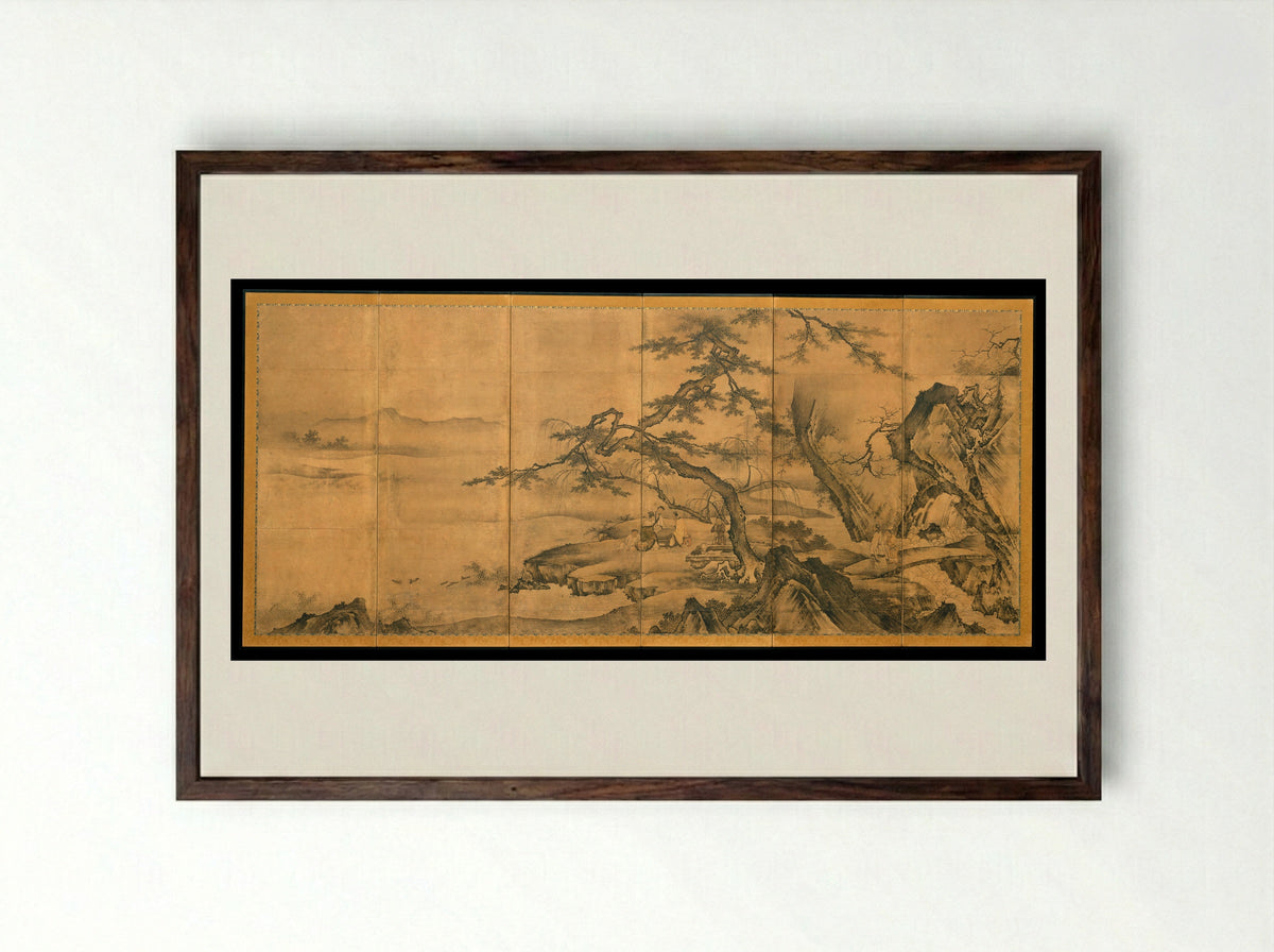 The Four Accomplishments - Kano Motonobu - Framed Print Dark Wood