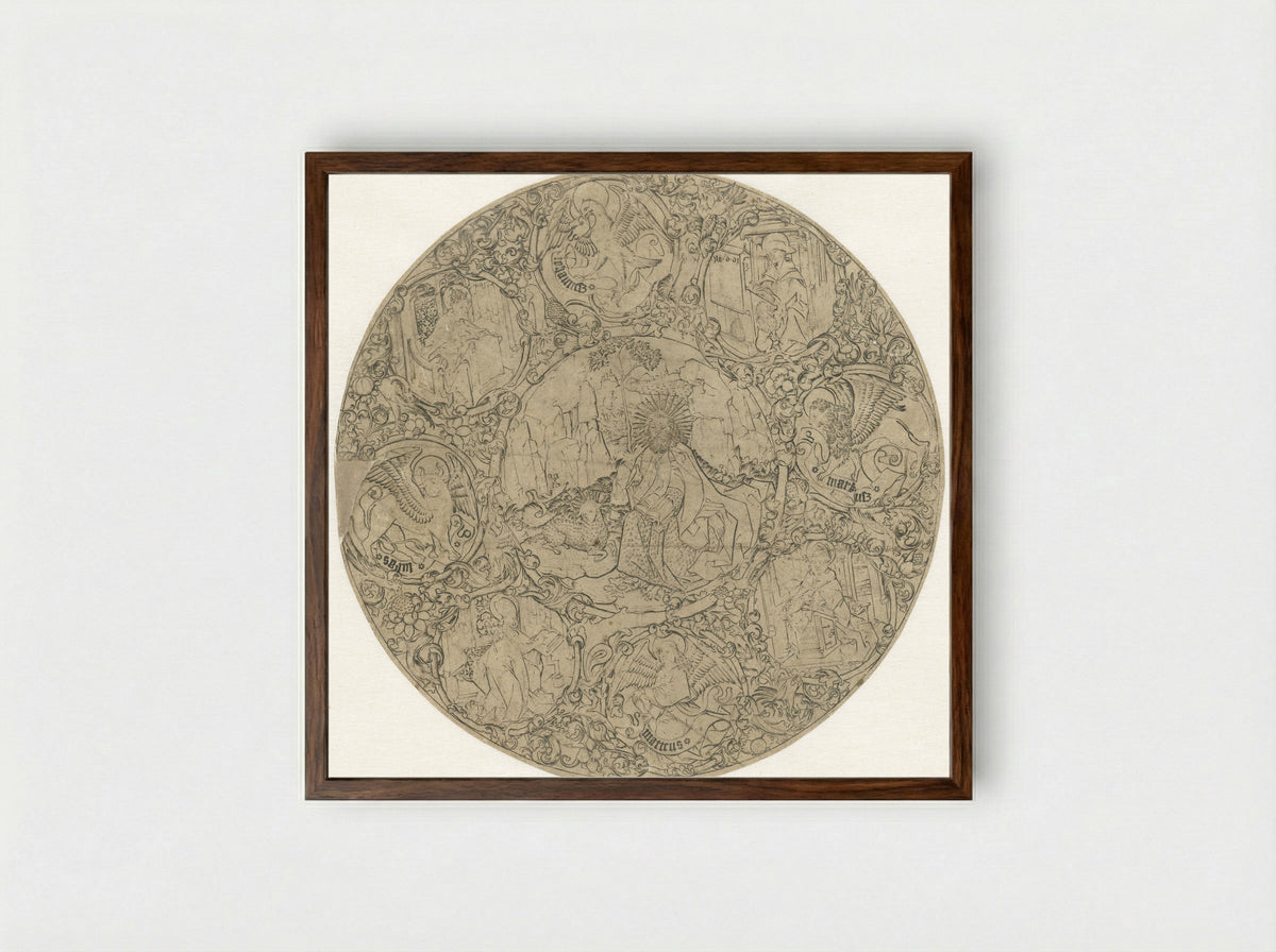 The Four Evangelists and Saint John the Baptist - Master E.S. - Framed Print Dark Wood