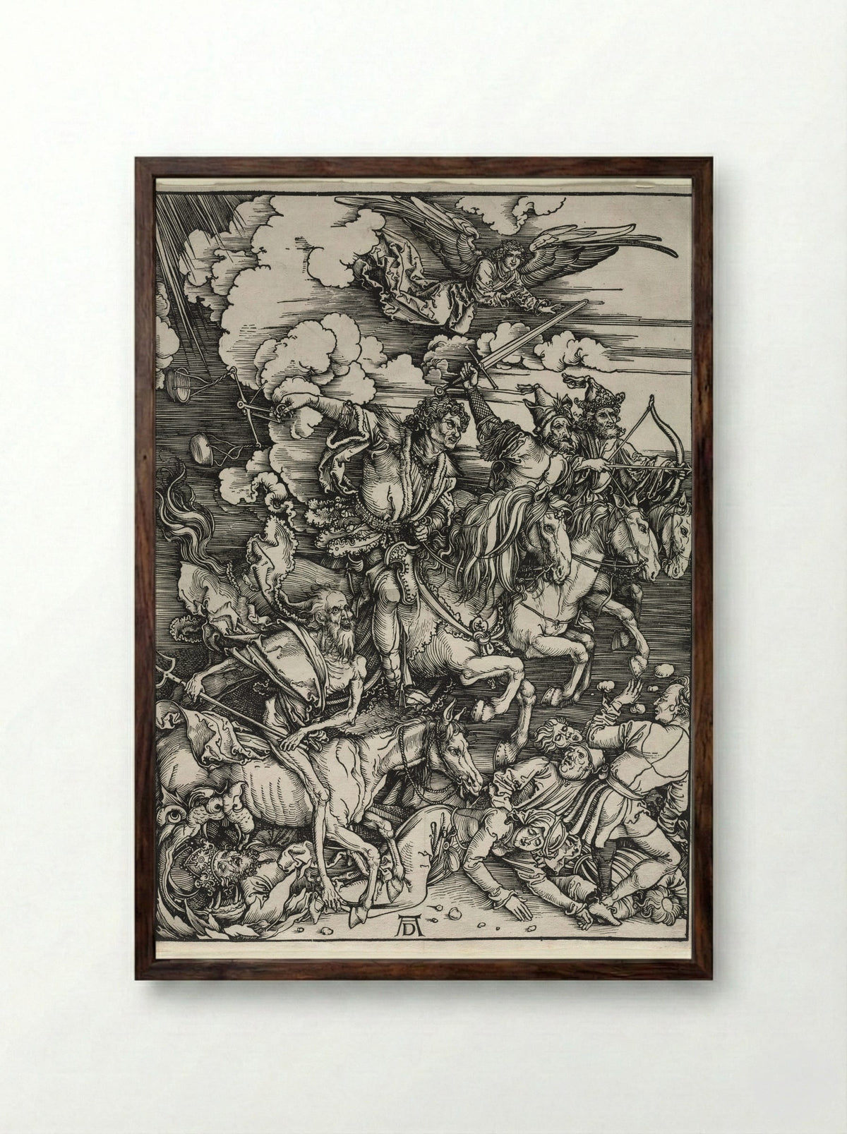 The Four Horsemen, from The Apocalypse - Albrecht Dürer - Framed Print Dark Wood