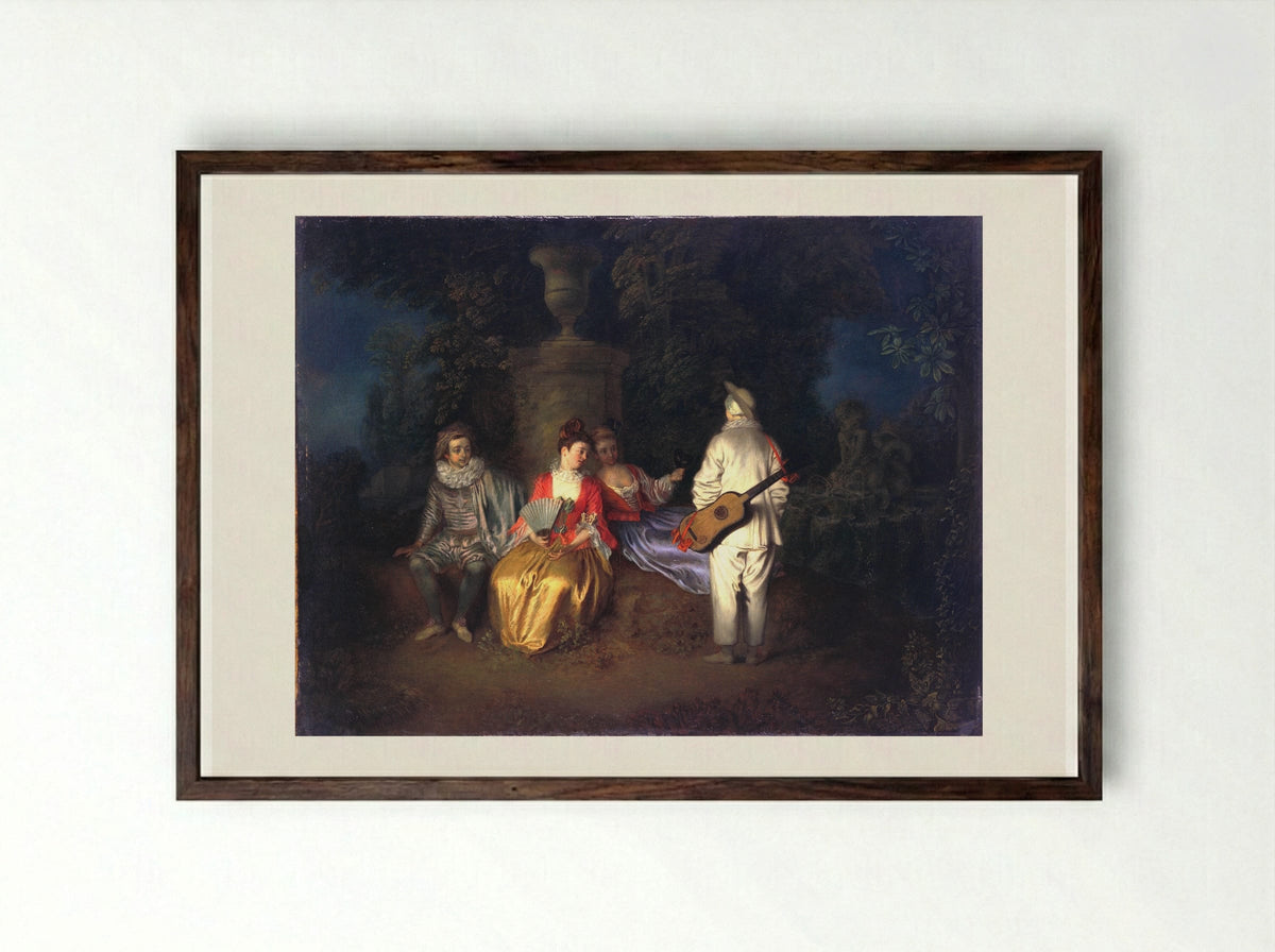 The Foursome - Antoine Watteau - Framed Print Dark Wood