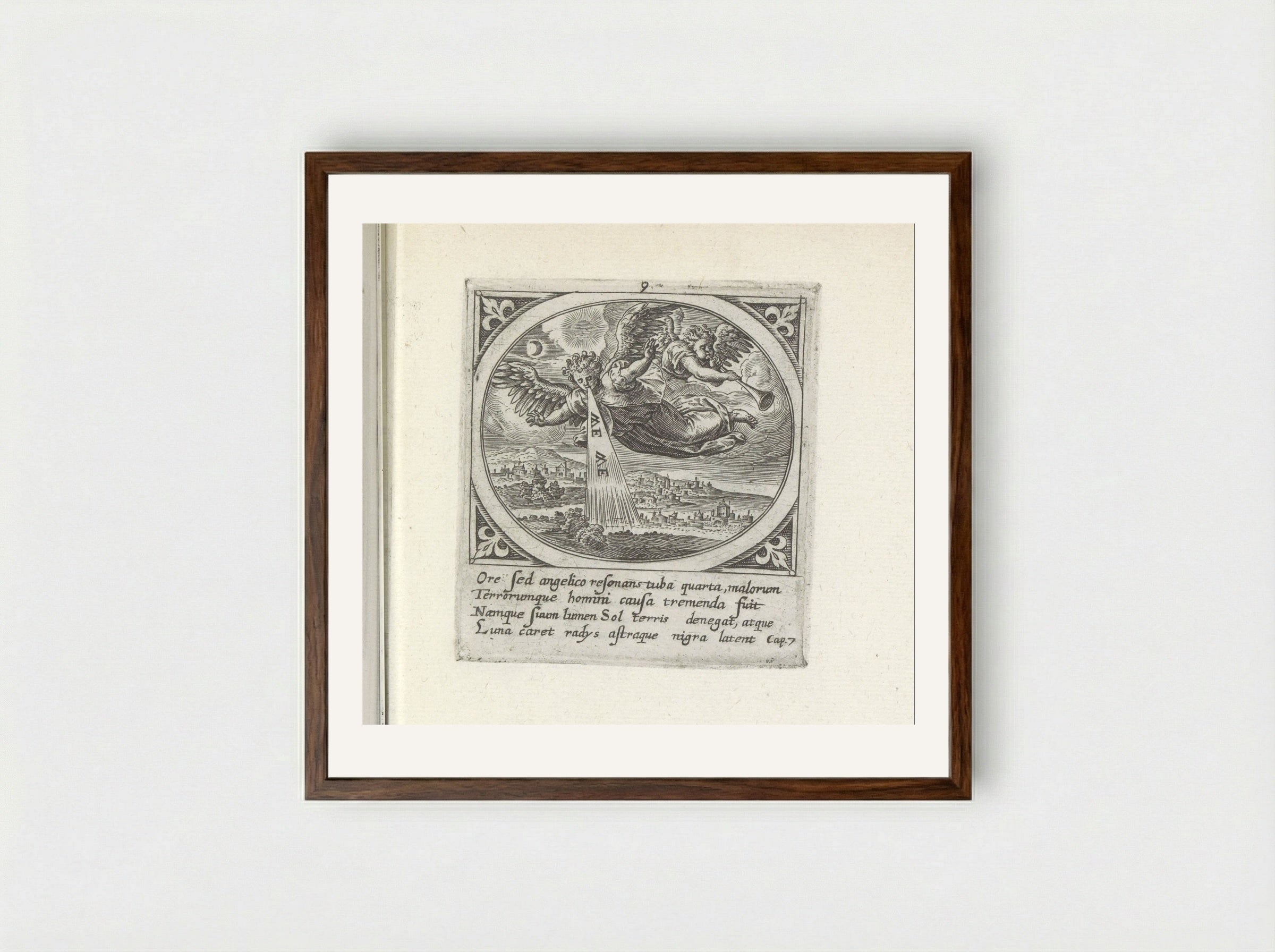 The Fourth Angel Sounds the Trumpet - Gerard de Jode - Framed Print Dark Wood