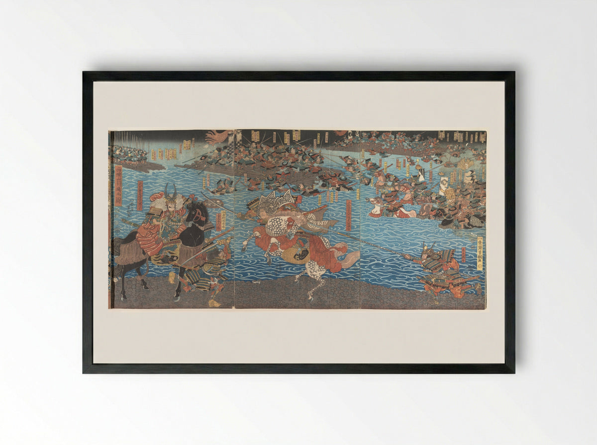 The Fourth Battle at Kawanakajima - Utagawa Yoshitsuna - Framed Print Black