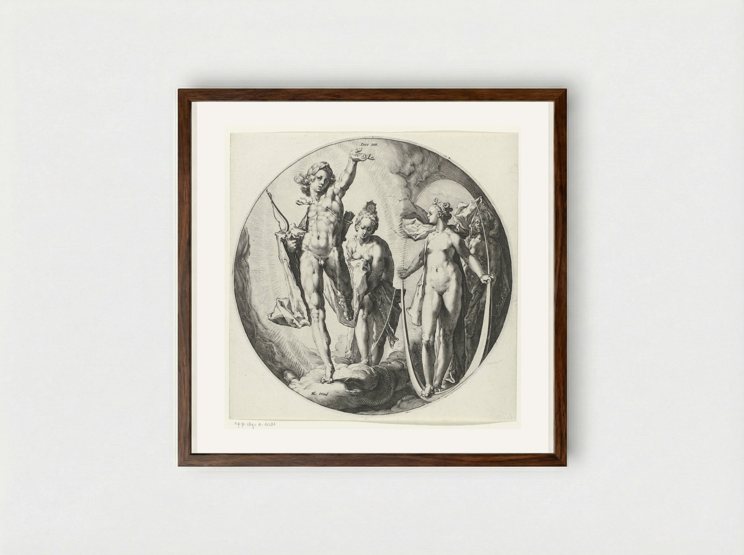 The Fourth Day of Creation: The Creation of the Sun, Moon and Stars - Jan Harmensz. Muller - Framed Print Dark Wood