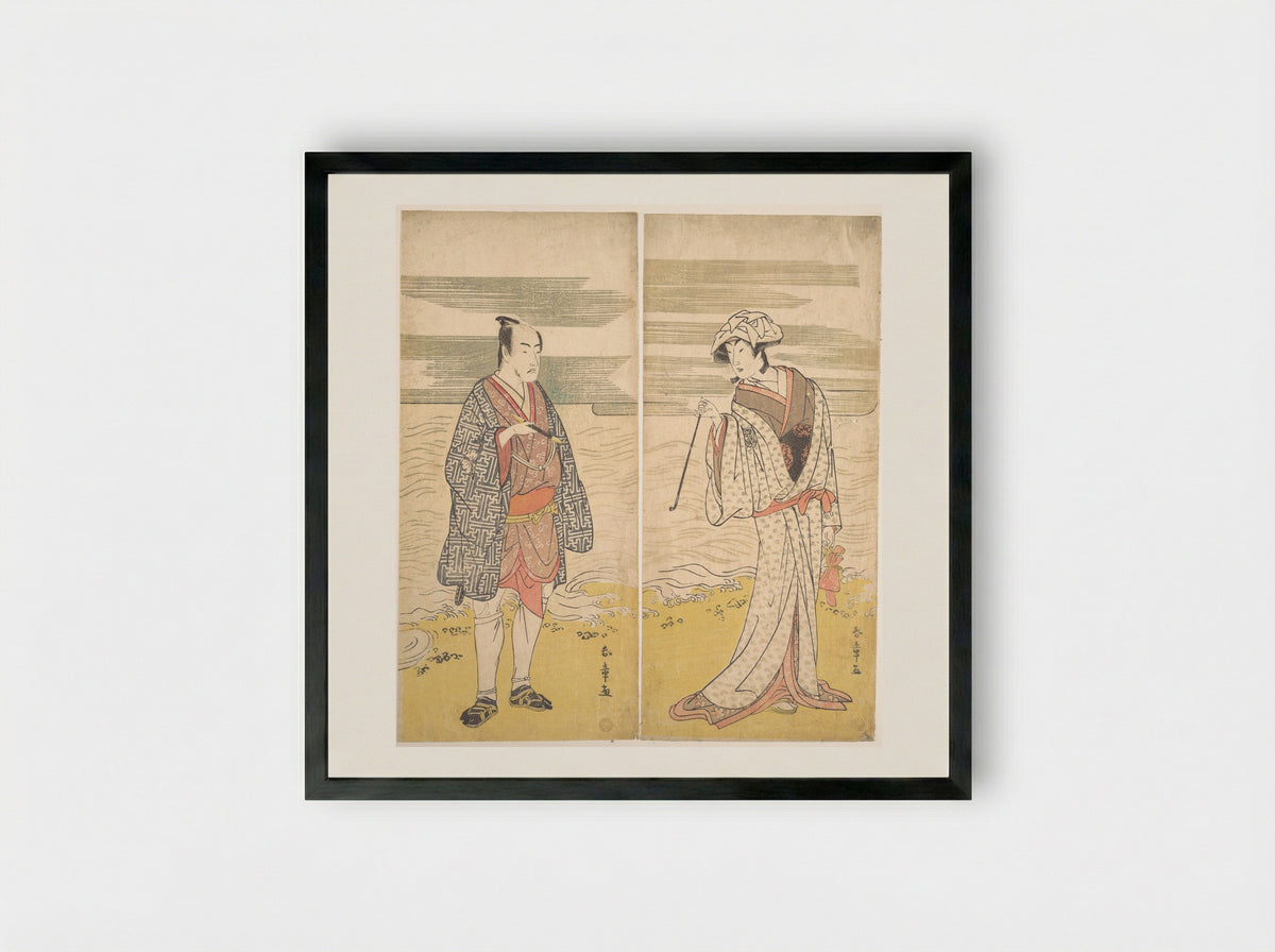 The Fourth Matsumoto Koshiro as a Man Dressed in a Short Kimono - Katsukawa Shunjō - Framed Print Black