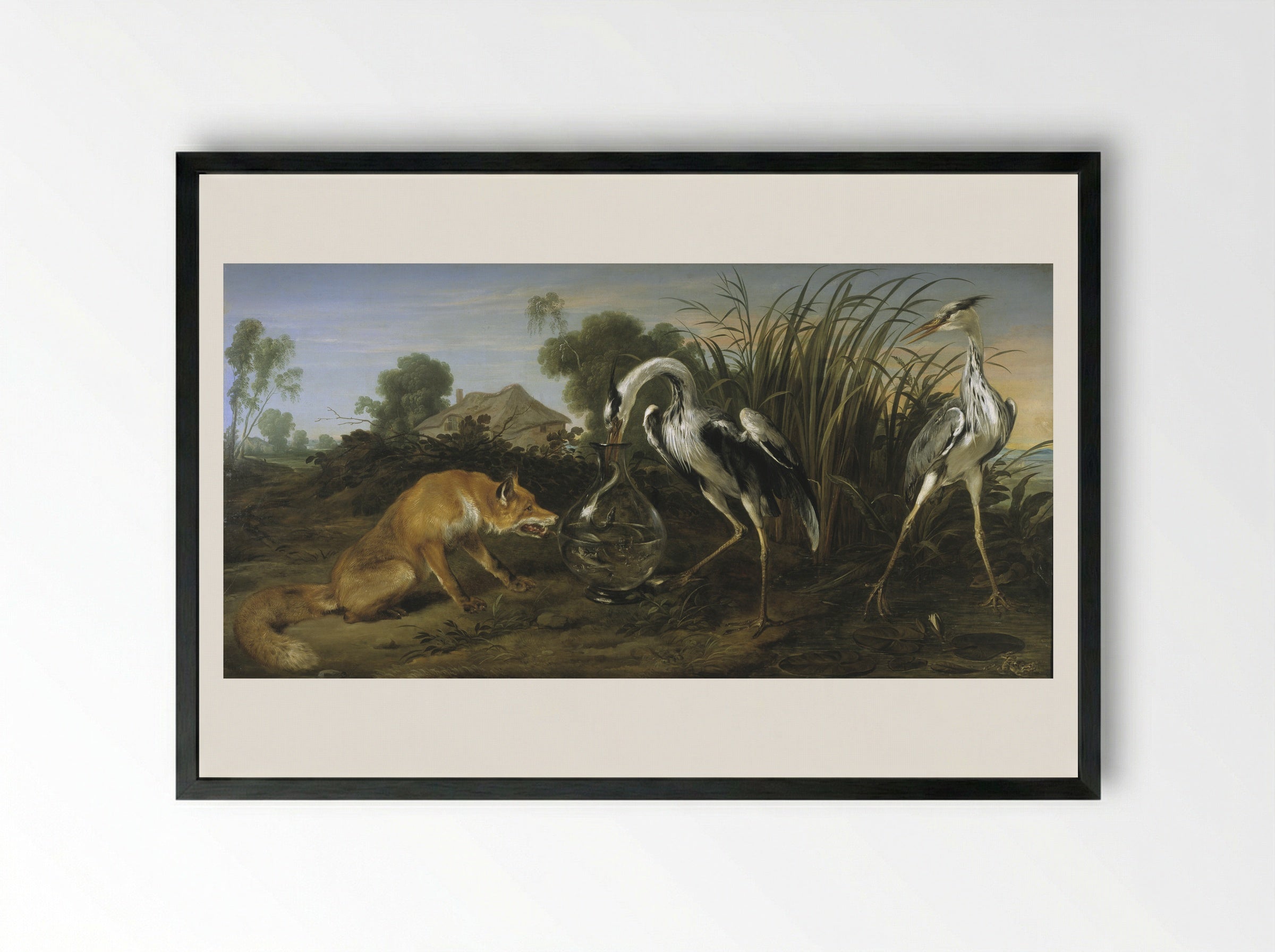 The Fox and the Heron - Frans Snyders - Framed Print Black