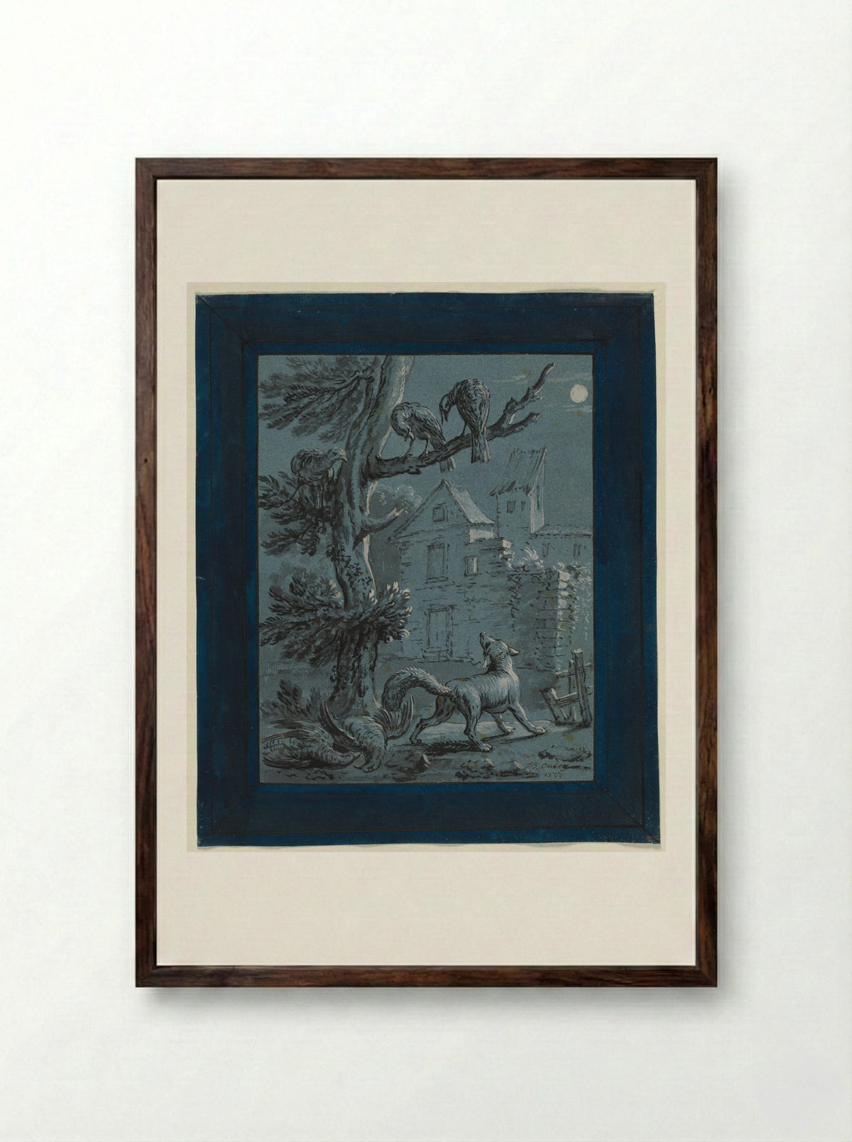The Fox and the Turkey Hens - Jean-Baptiste Oudry - Framed Print Dark Wood