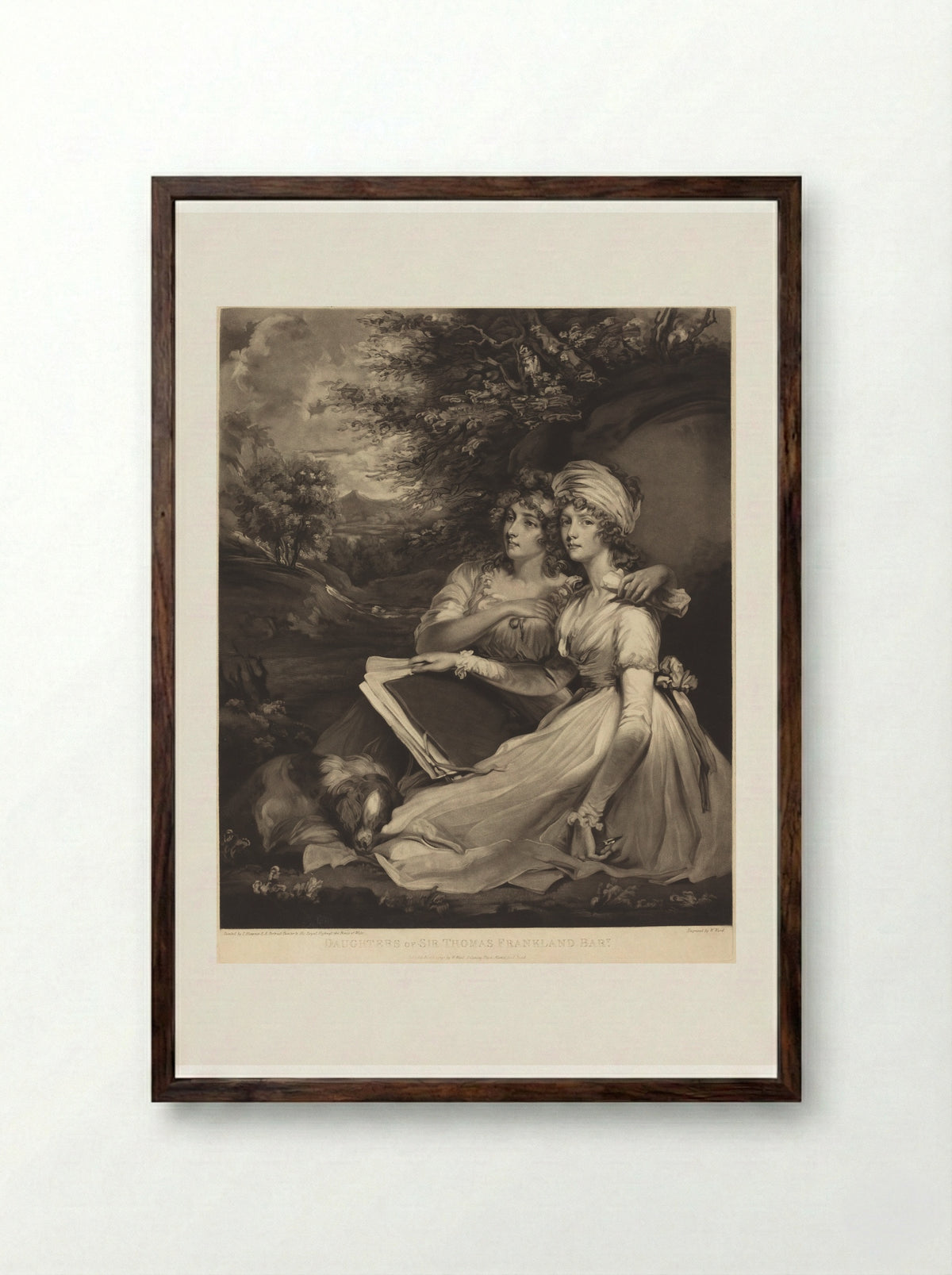 The Frankland Sisters - John Hoppner - Framed Print Dark Wood