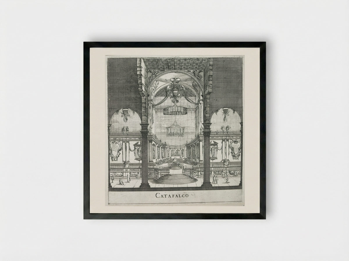 The Funeral of Ferdinand II: The Catafalque - Stefano Della Bella - Framed Print Black