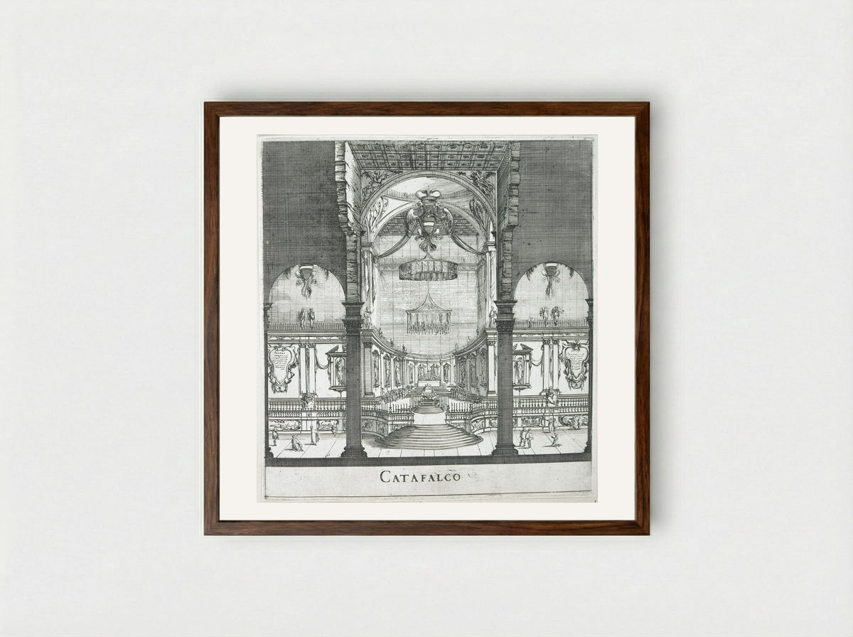 The Funeral of Ferdinand II: The Catafalque - Stefano Della Bella - Framed Print Dark Wood