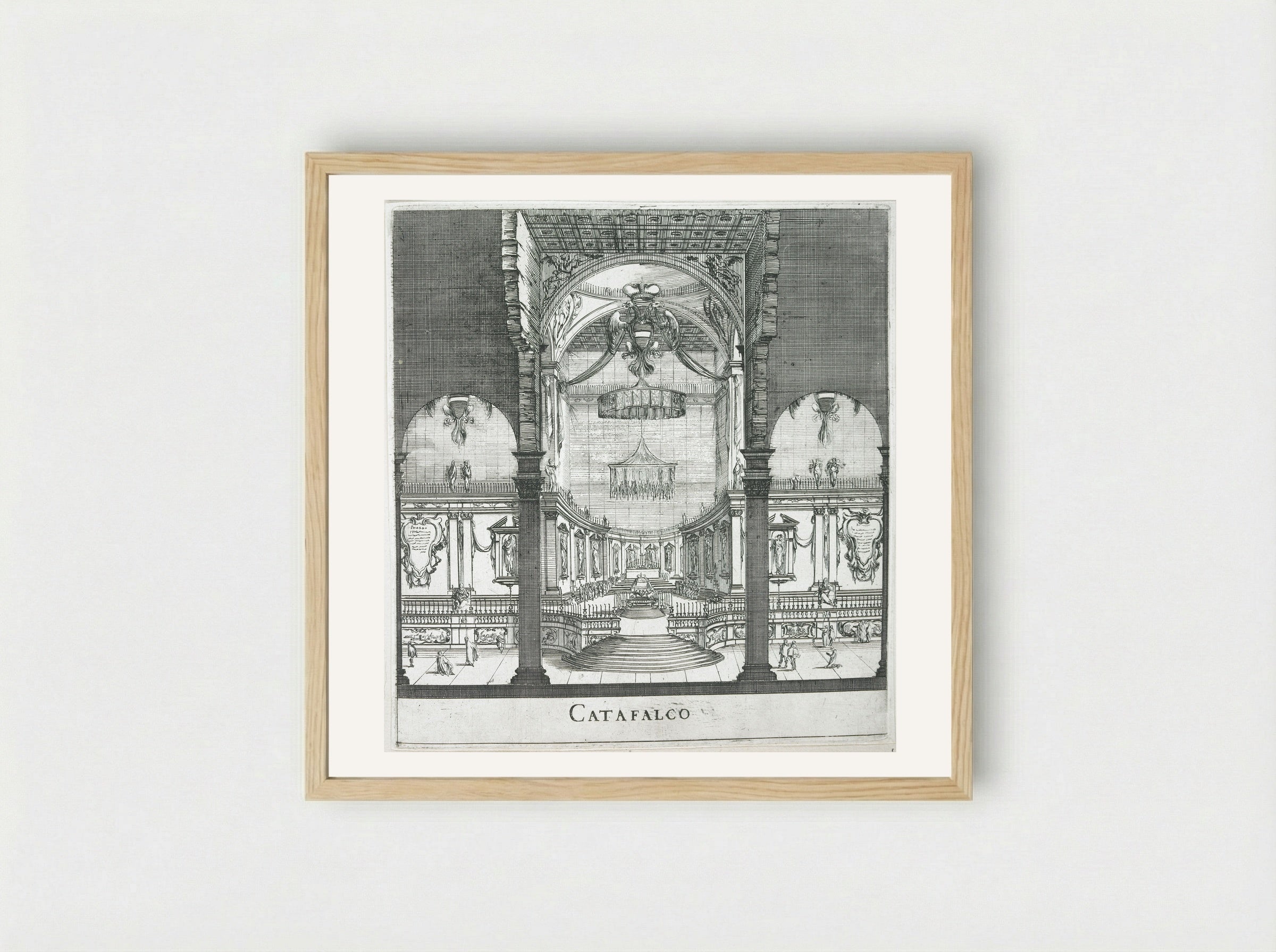 The Funeral of Ferdinand II: The Catafalque - Stefano Della Bella - Framed Print Wood