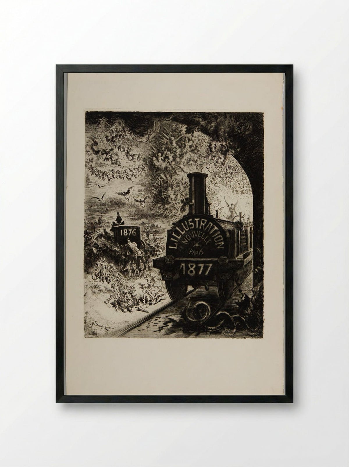 The Funeral of the Burin (Frontispiece) - Félix Hilaire Buhot - Framed Print Black